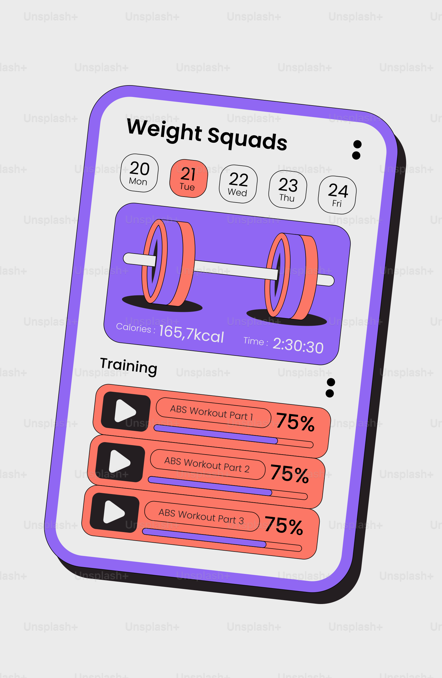 A white and purple electronic device with a barbell on it