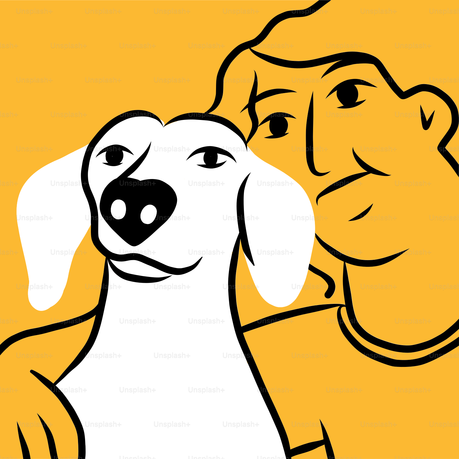 A drawing of a man and a dog
