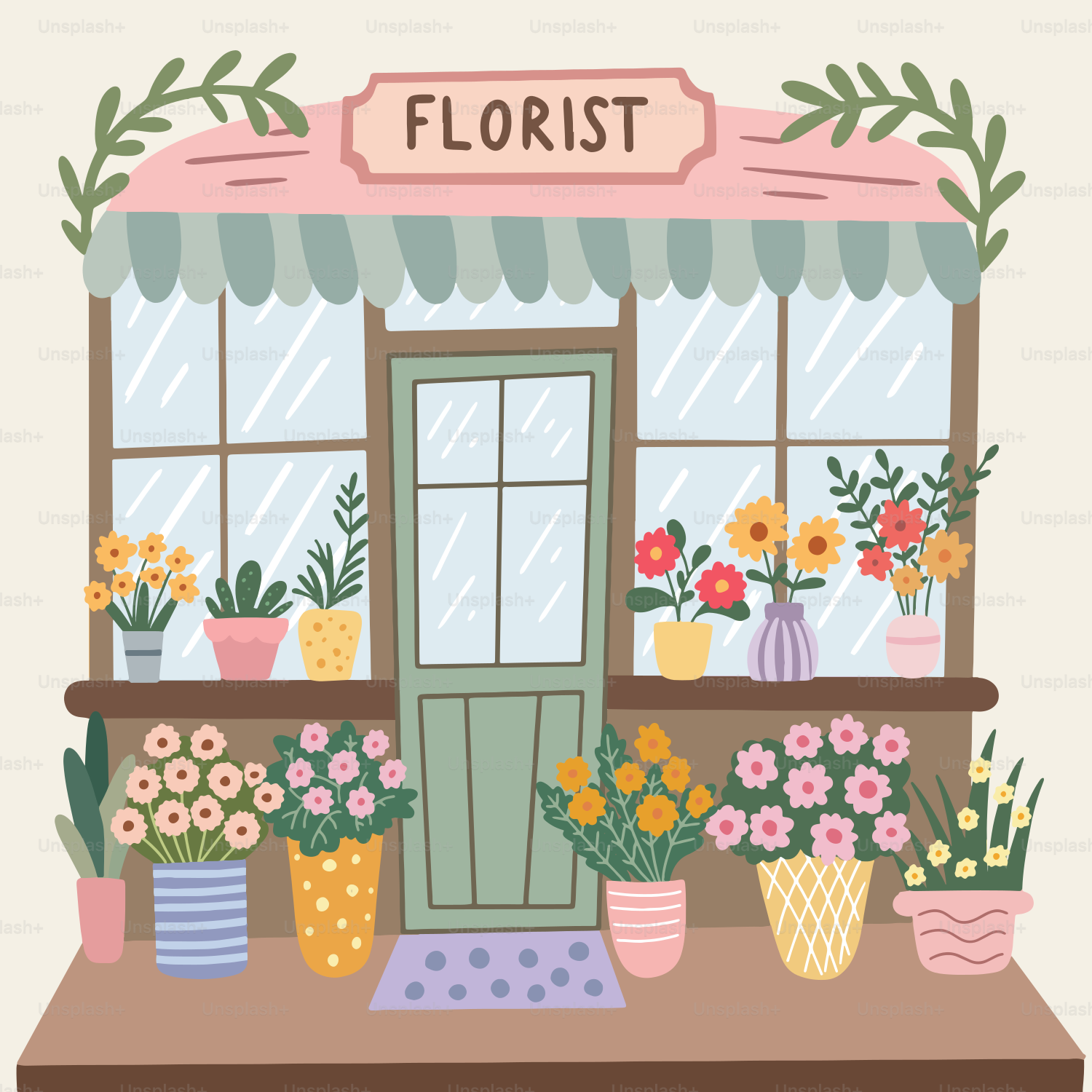 A flower shop with potted flowers and a sign that says florist
