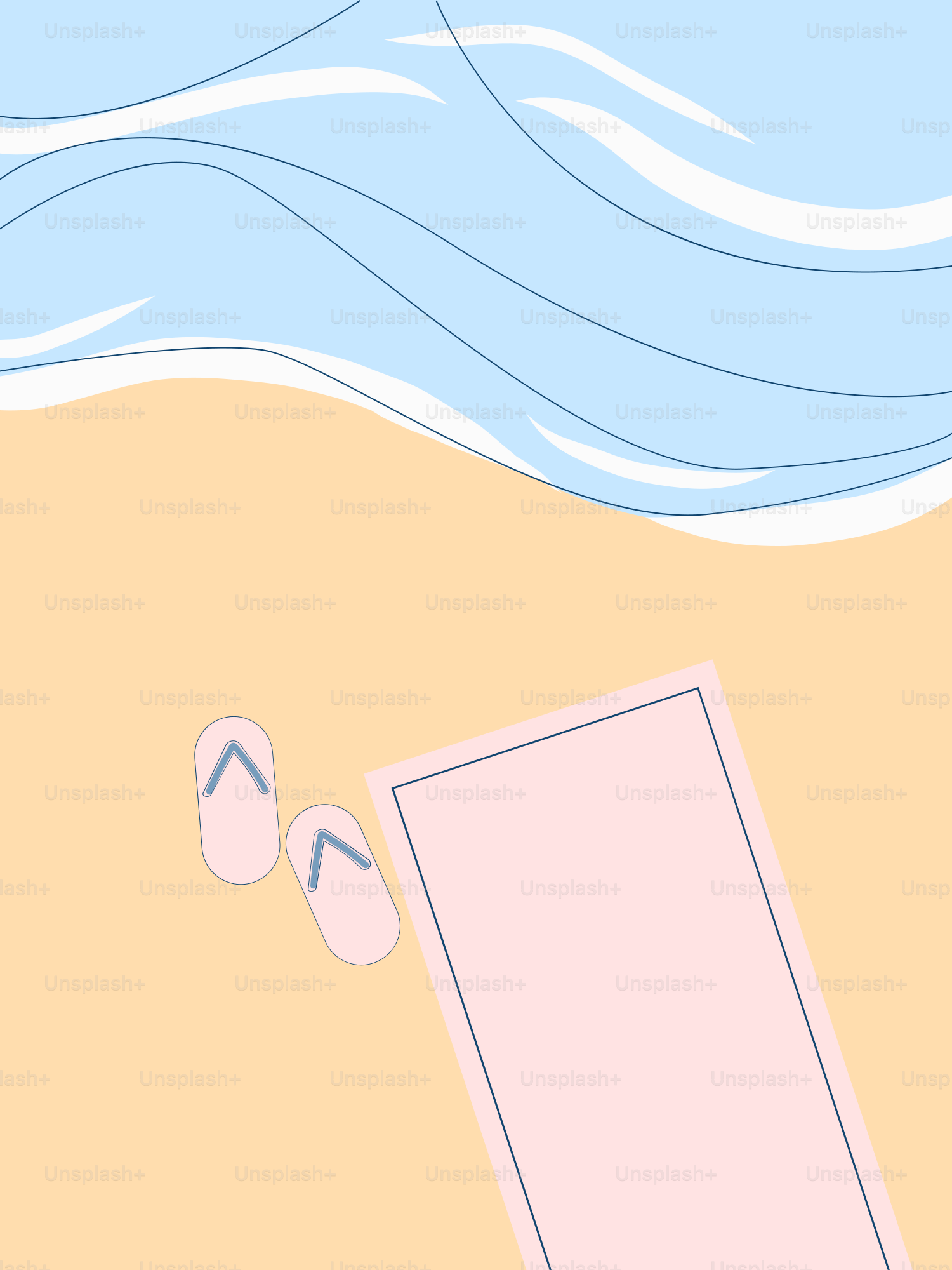 A beach scene with a book and flip flops