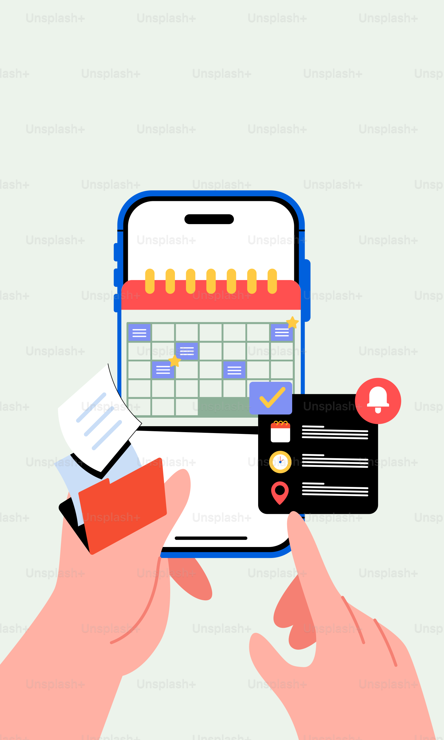 Una persona sosteniendo un smartphone con un calendario en la pantalla