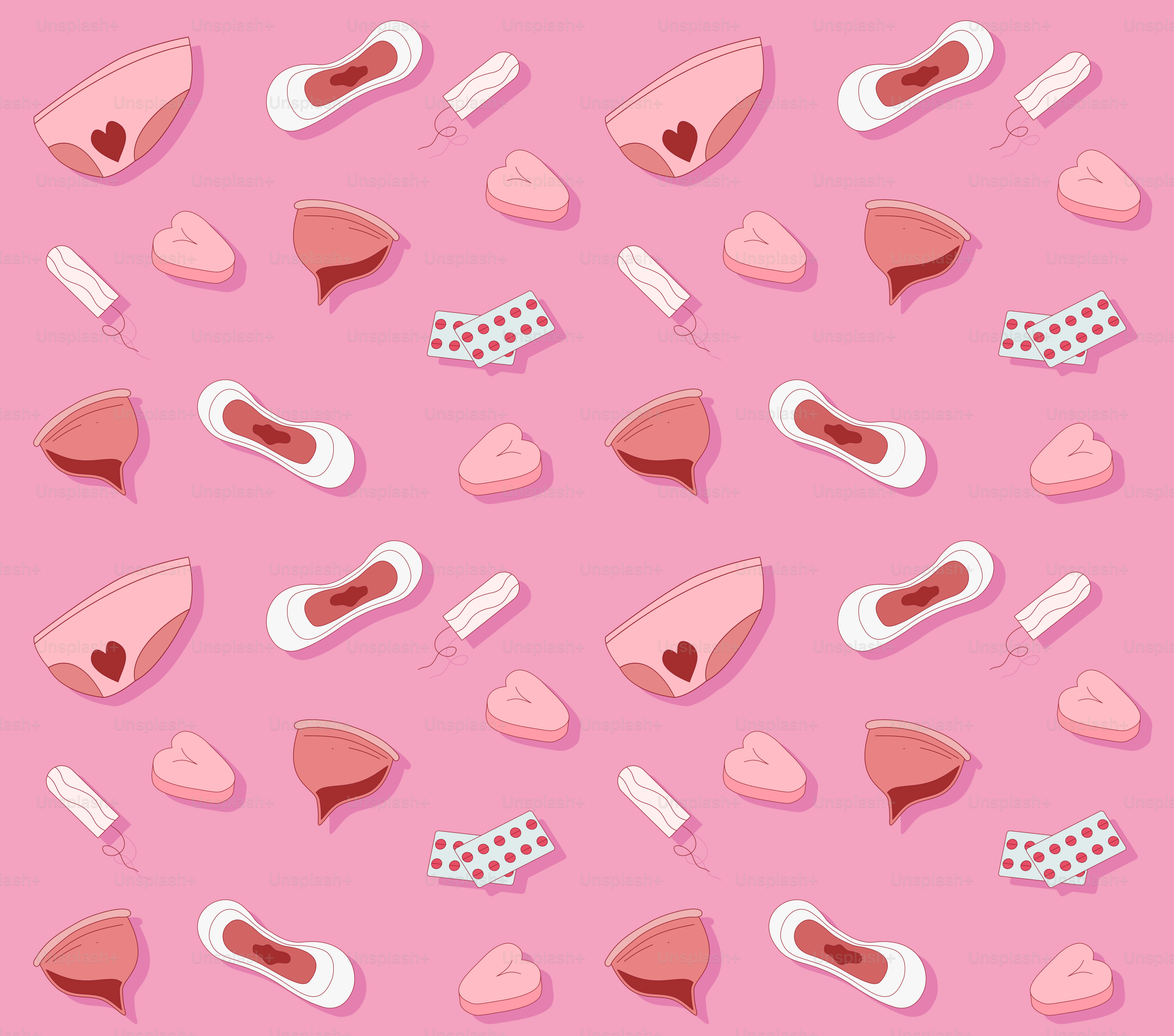 A pink background with different types of food