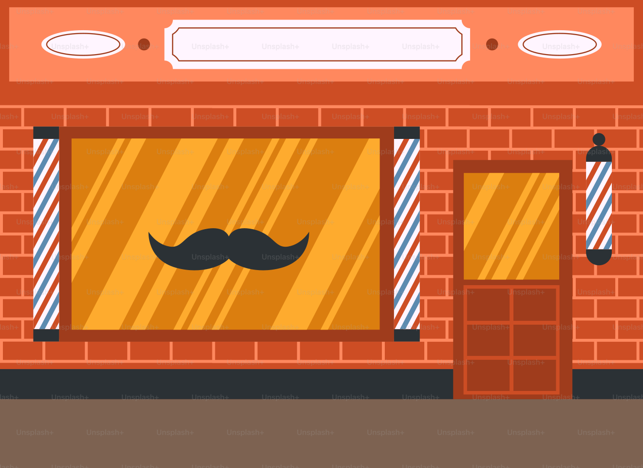 Ein Backsteingebäude mit einem Schnurrbart an der Vorderseite