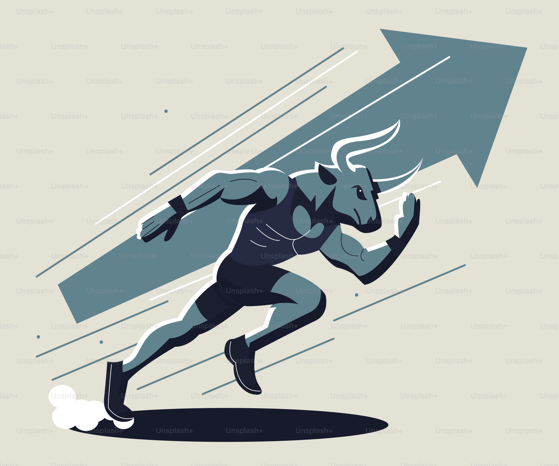 Ein Mann läuft mit einem Pfeil im Hintergrund