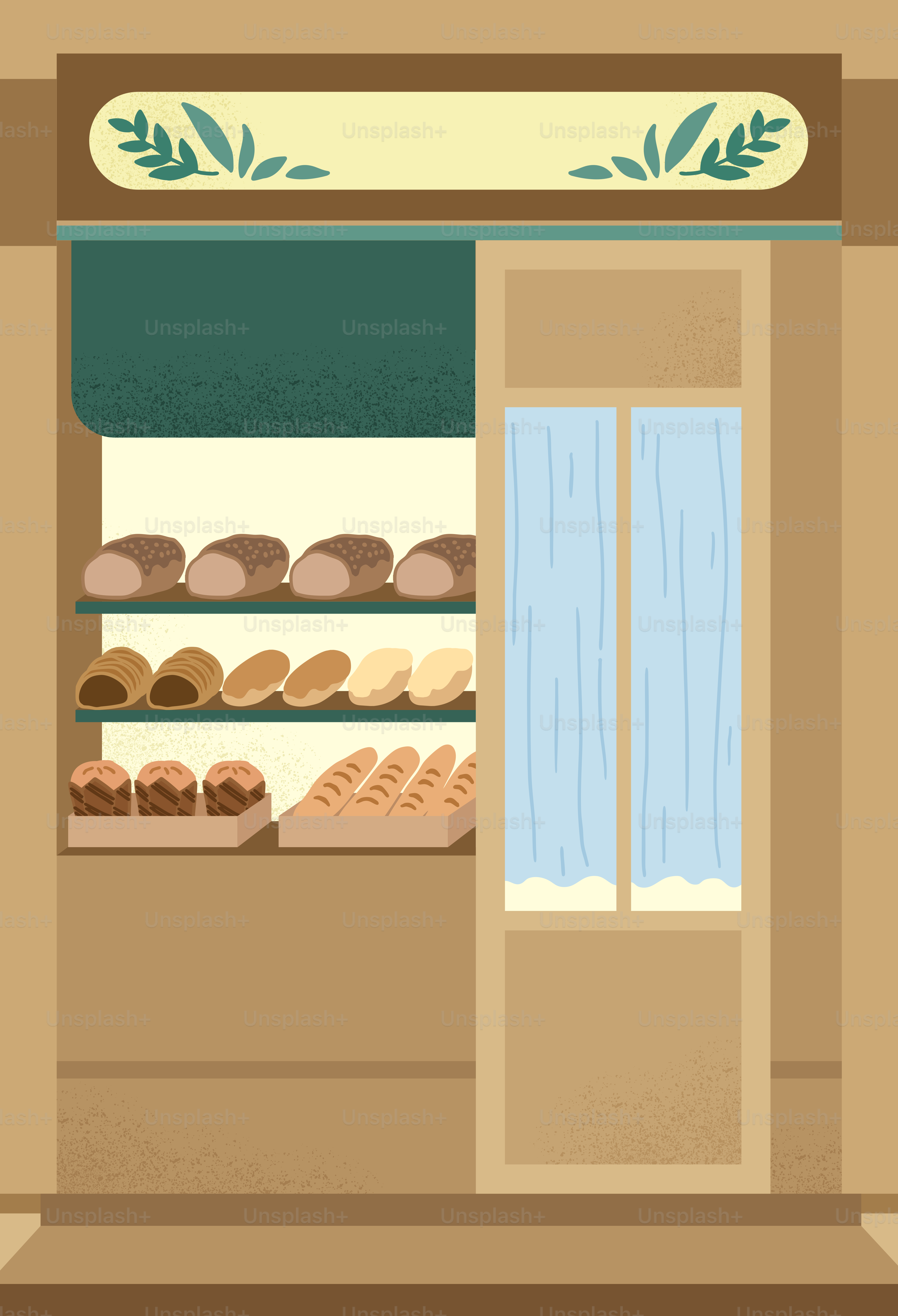 An illustration of a bakery with donuts in the window