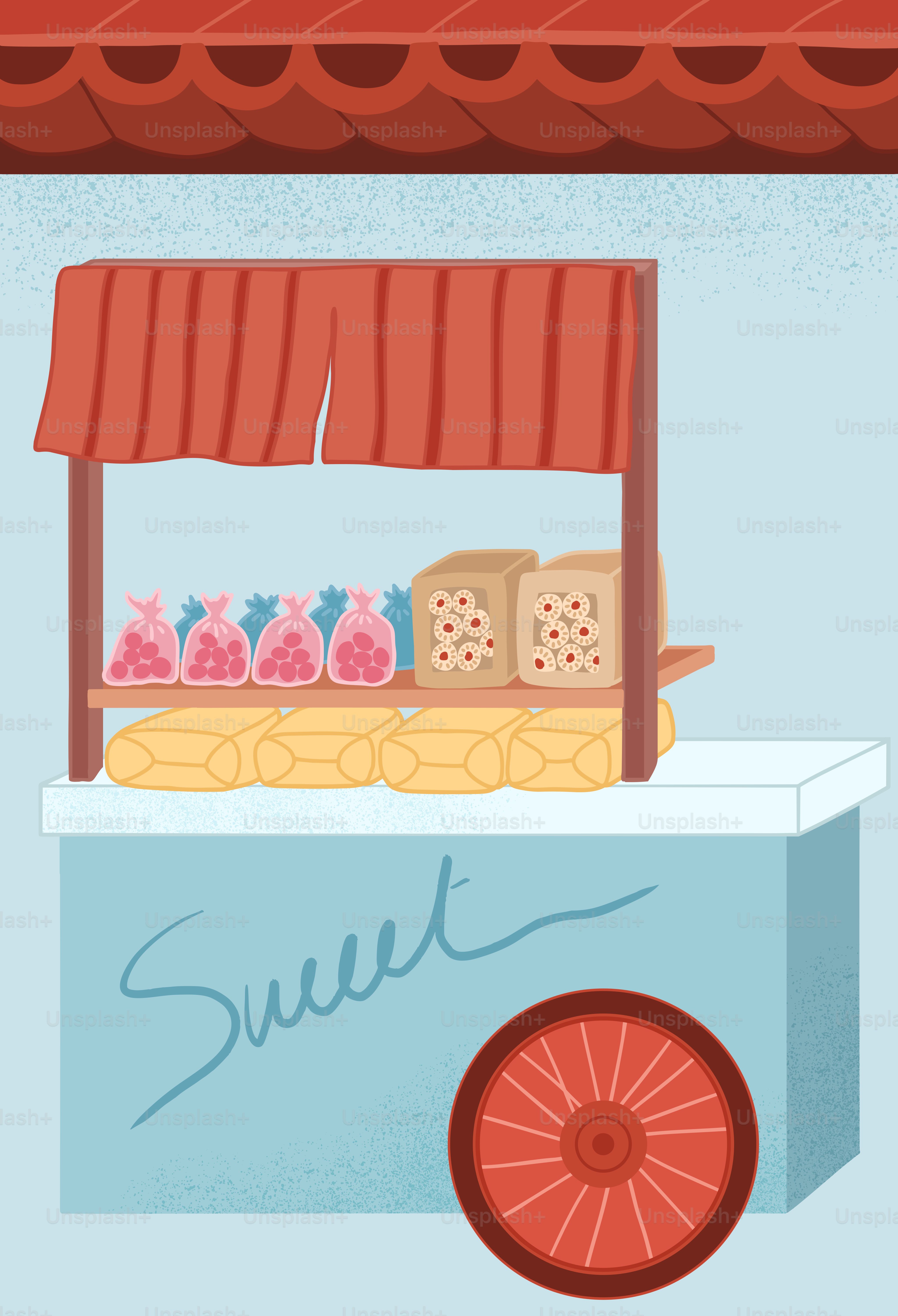 An illustration of a cart selling sweet treats