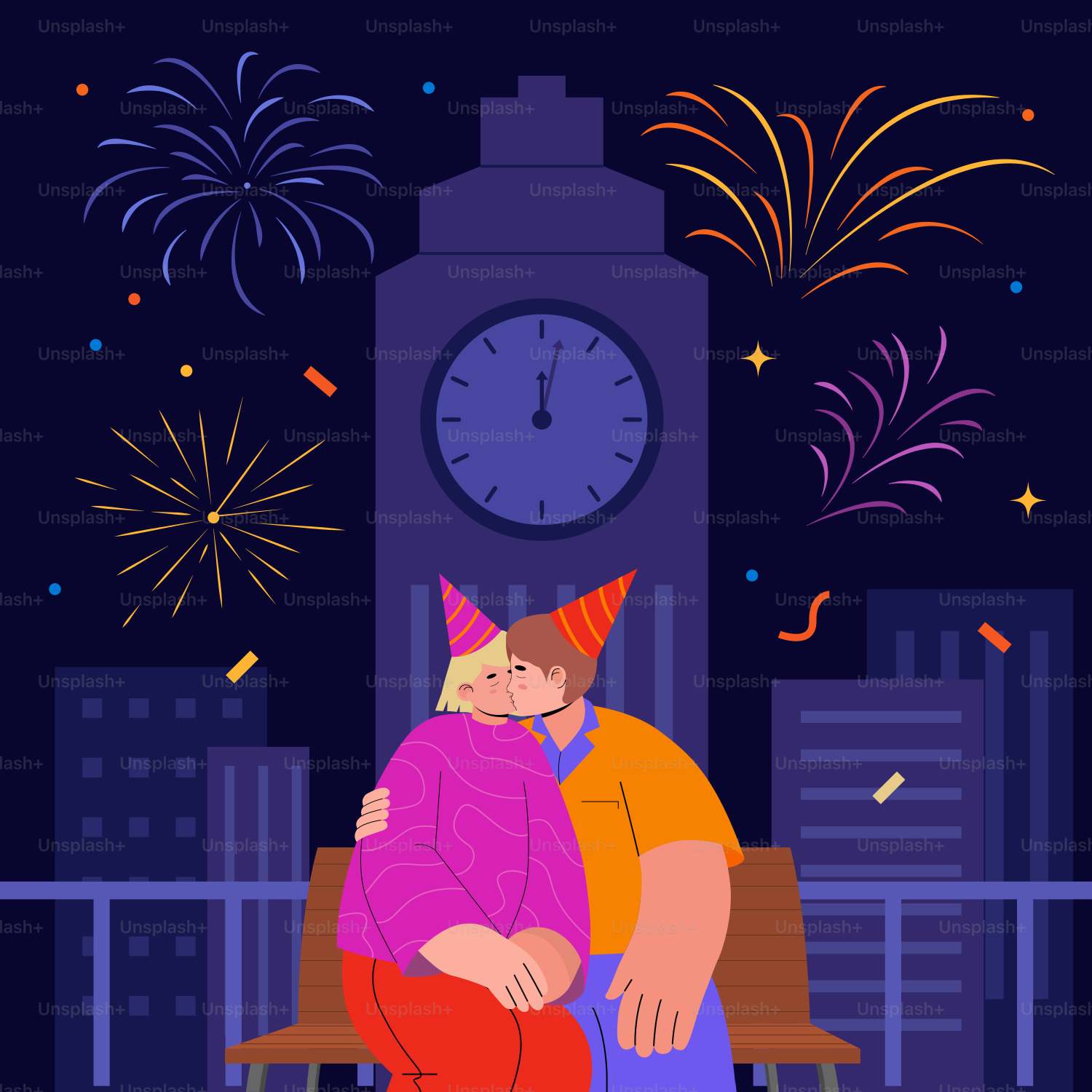 A man and a woman hugging in front of a clock tower