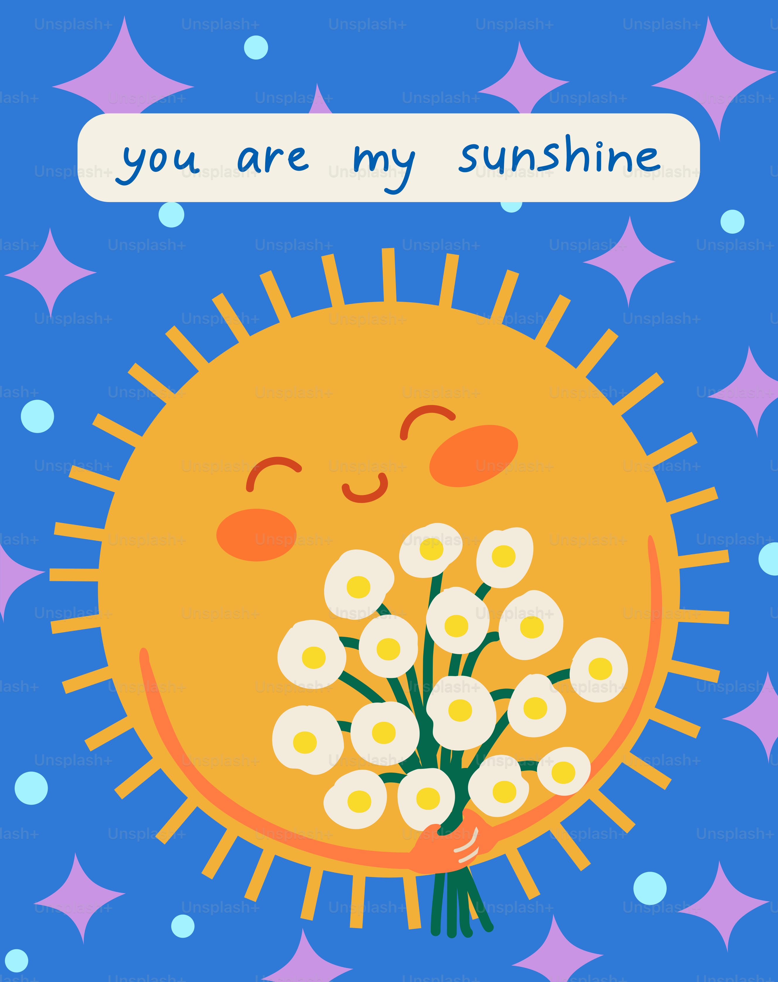 A greeting card with a sun and flowers