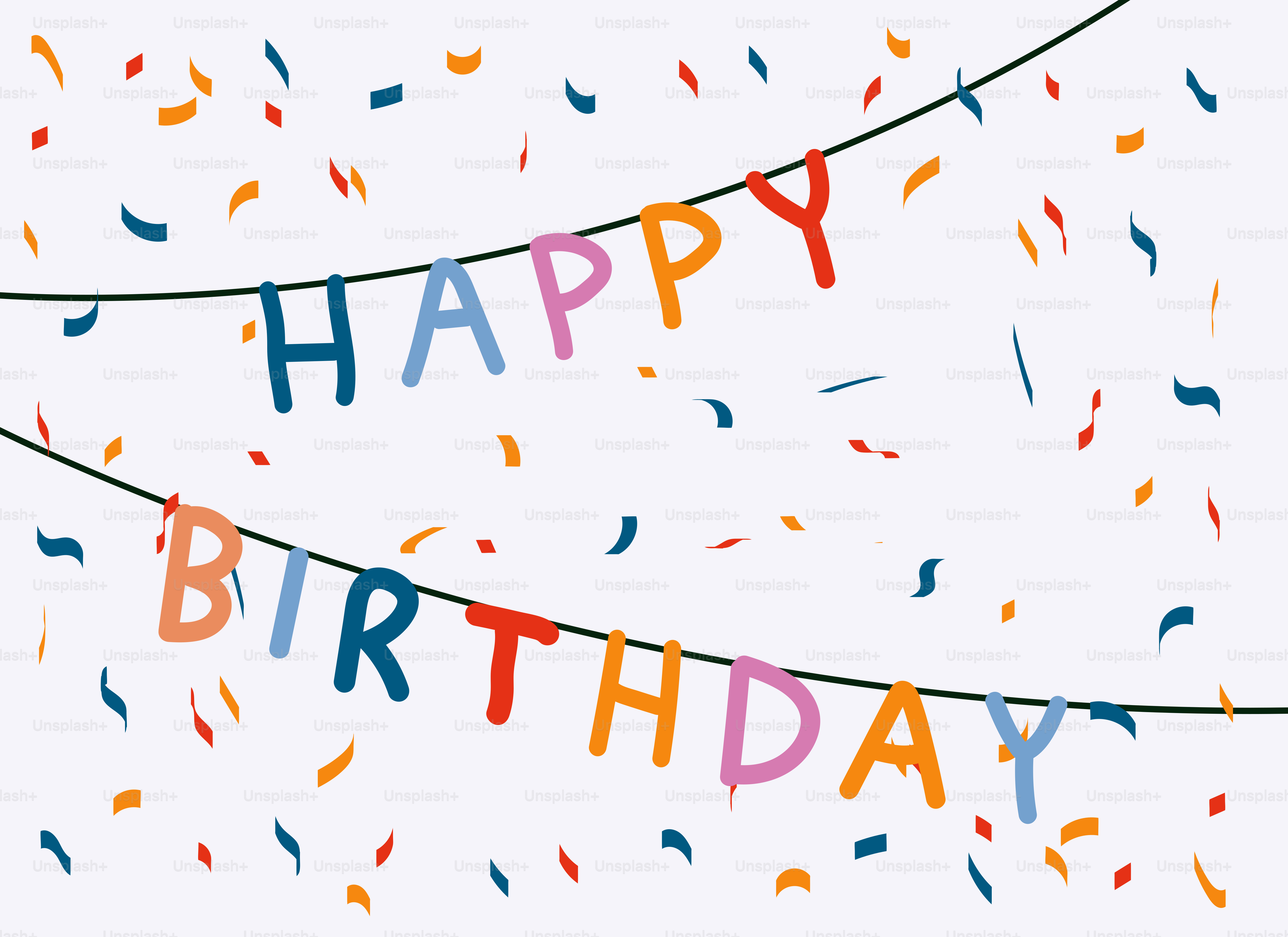 Un cartel de cumpleaños con confeti y serpentinas