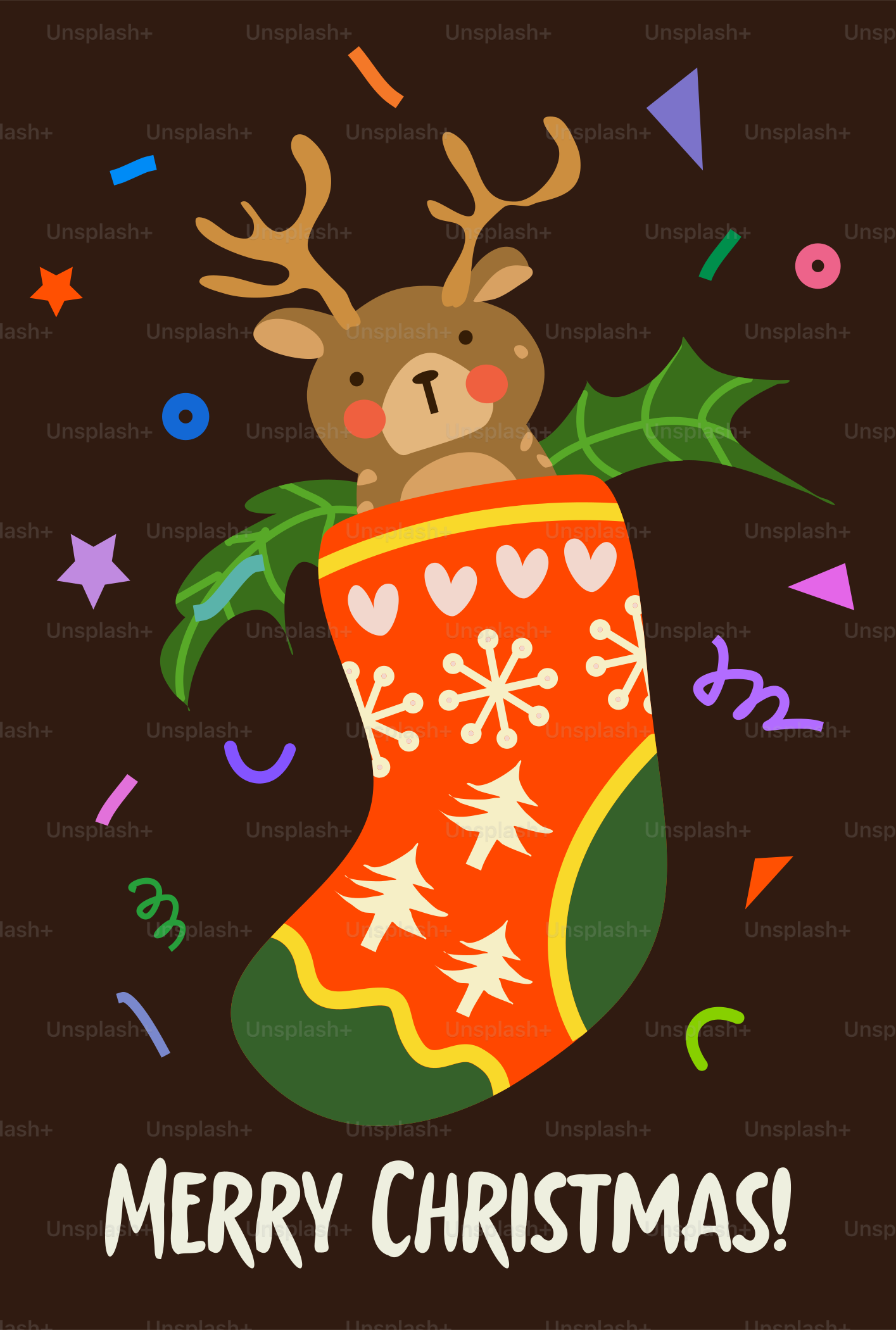 A christmas stocking with a reindeer on it