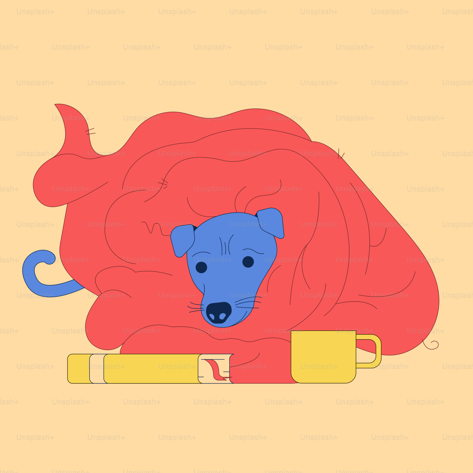 A picture of a blue and red animal on a yellow background
