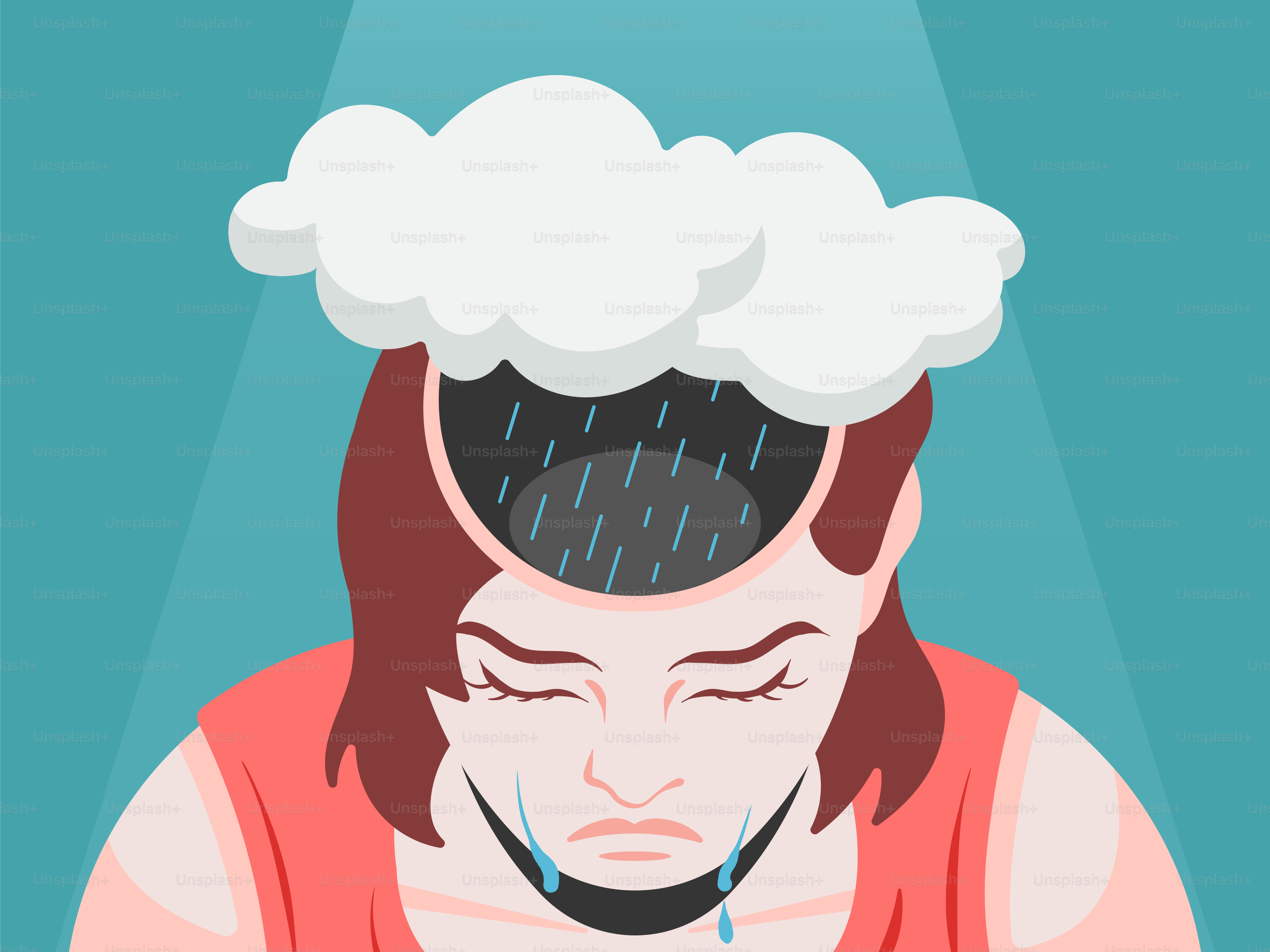 Ein Mann mit einer Wolke auf dem Kopf schaut auf sein Handy