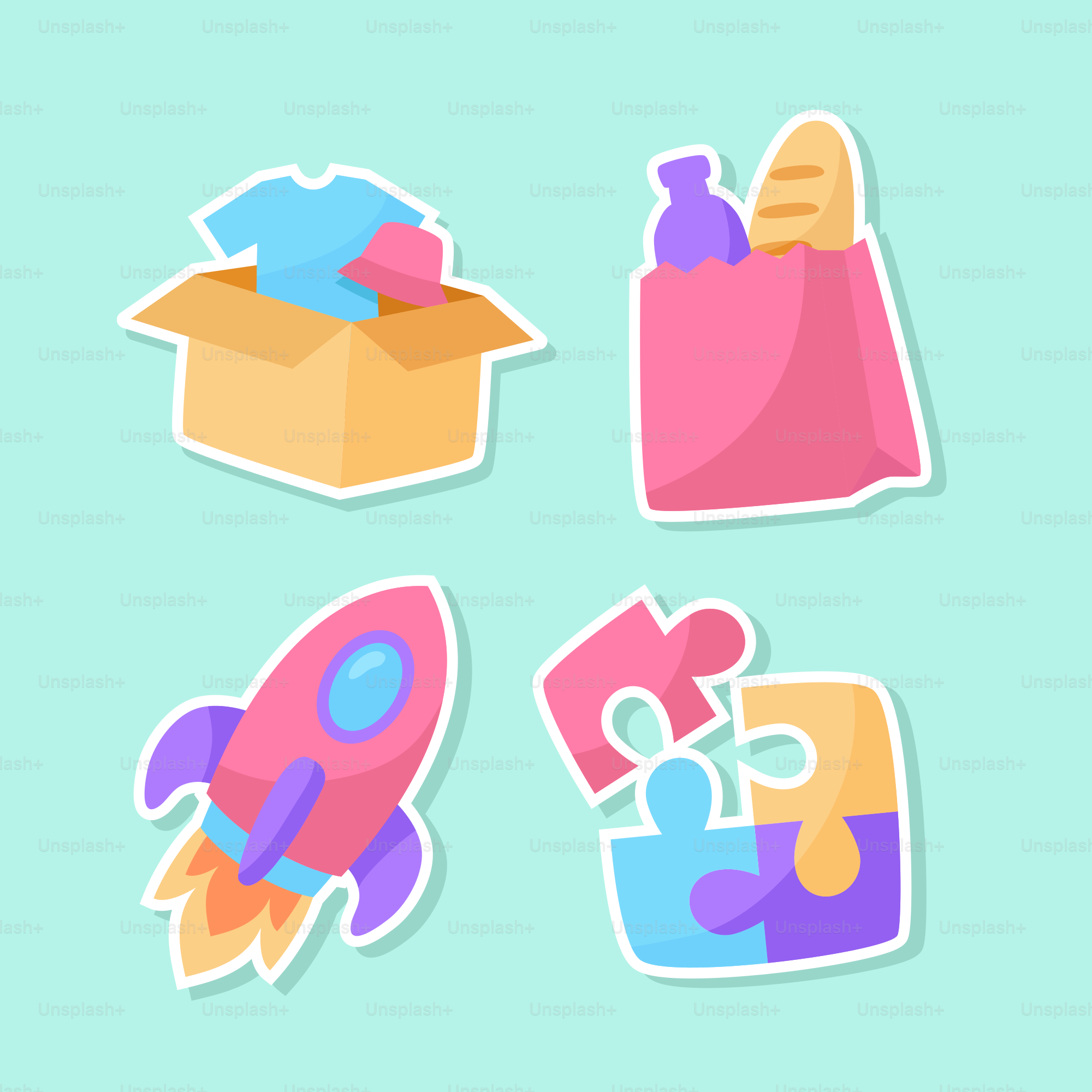 A set of stickers with different shapes and colors