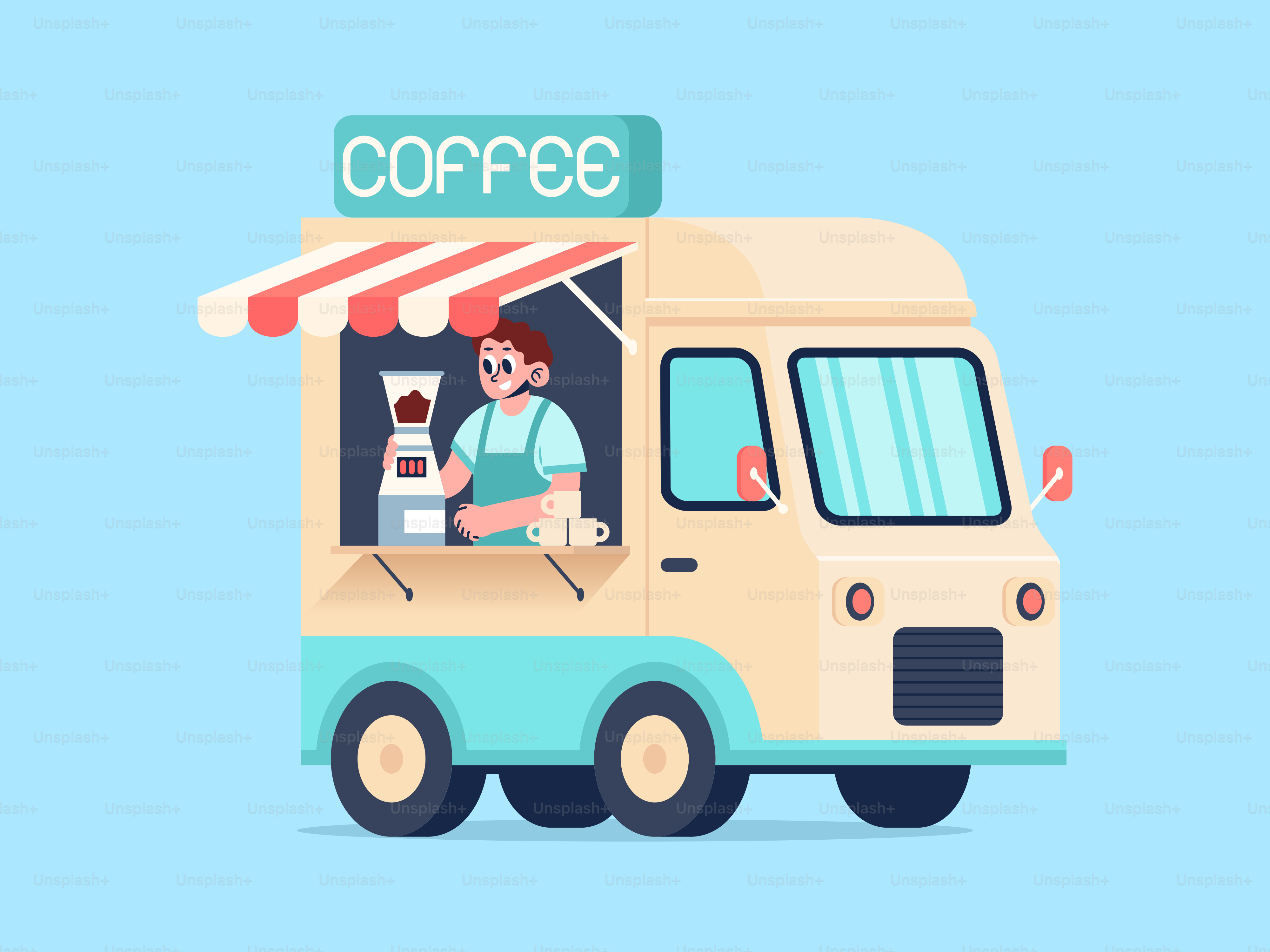 Un camión de comida con un hombre sentado en él