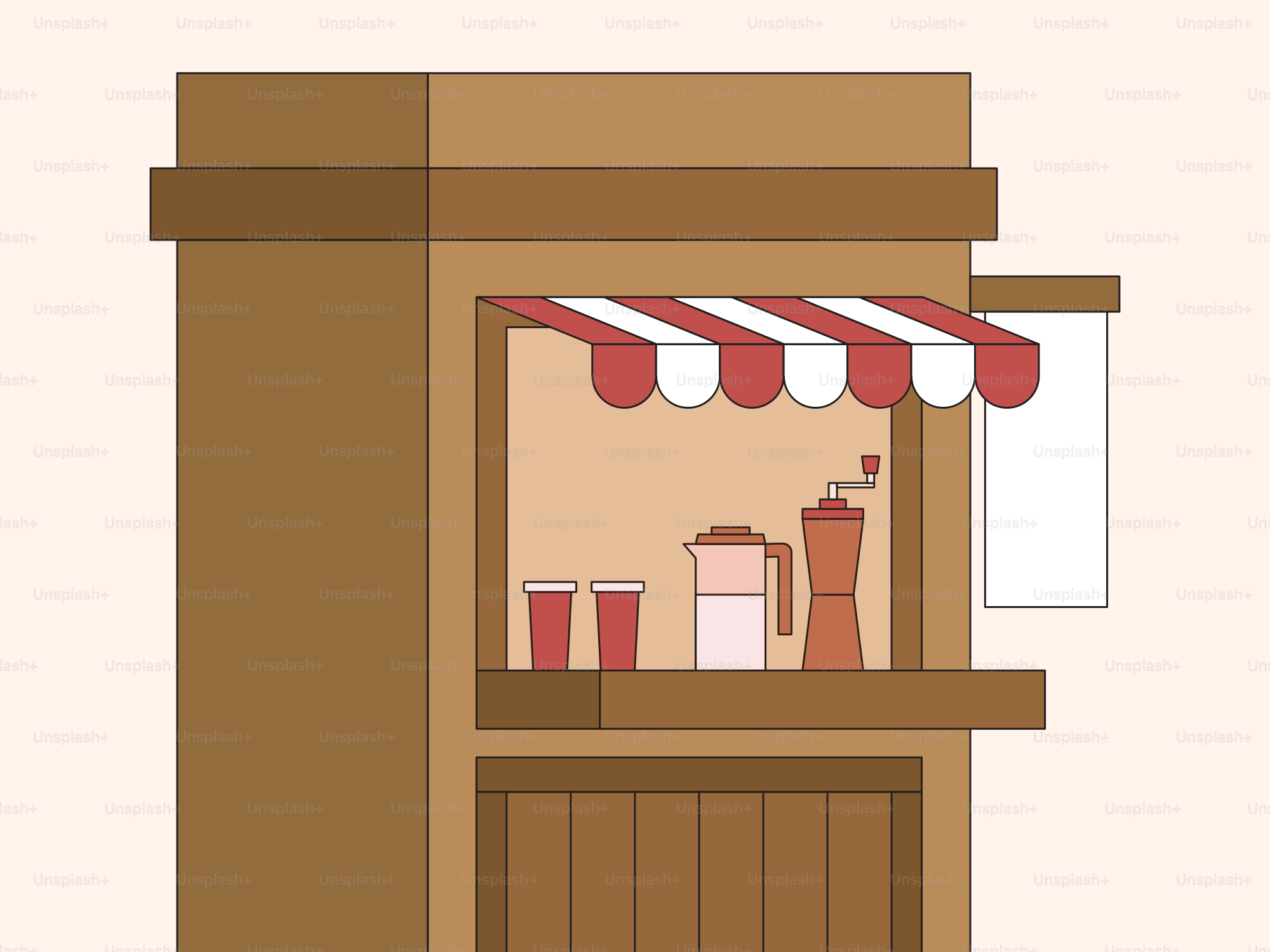 赤いオーニング付きの店の写真