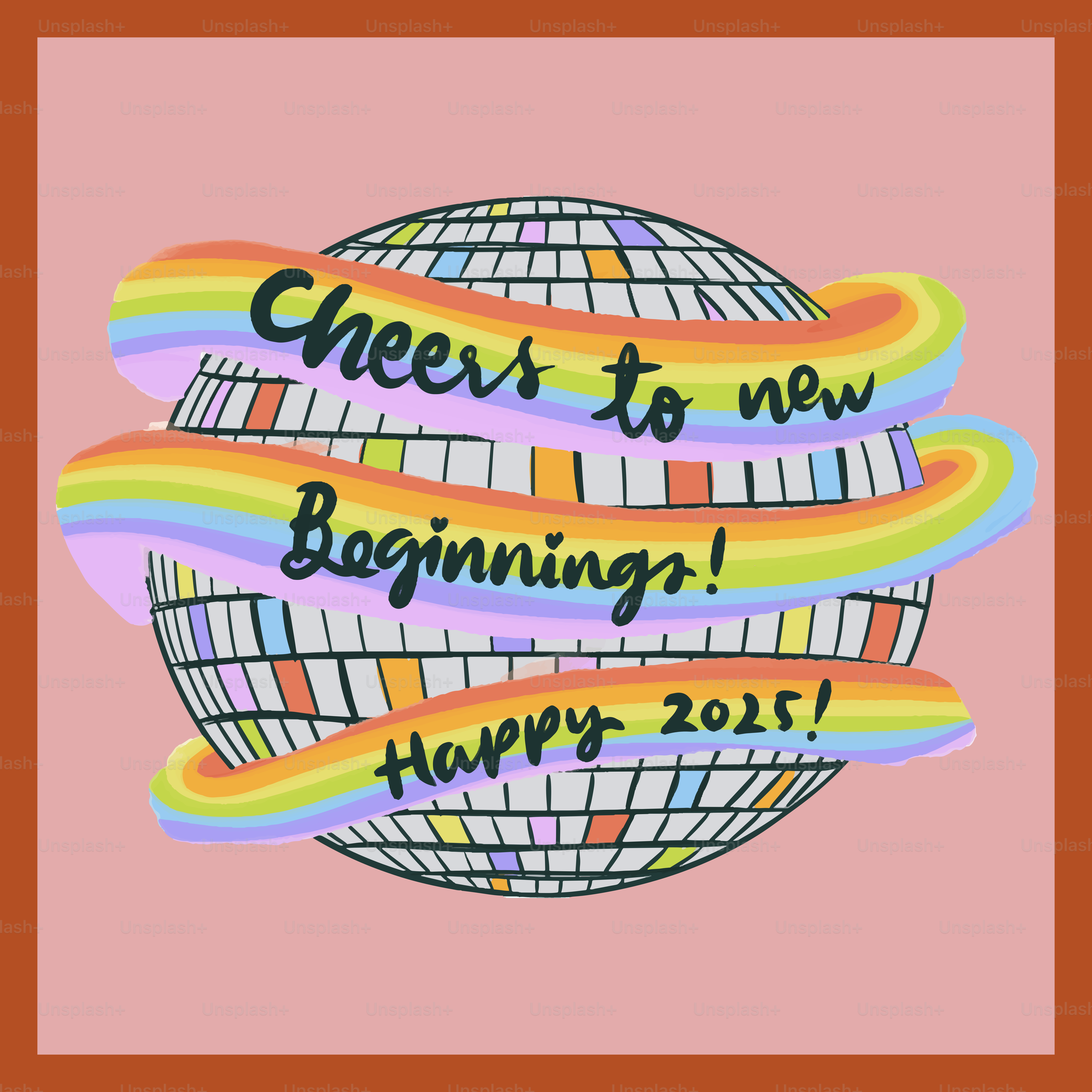 A picture of a picture of a ball with the words cheers to new beginnings happy