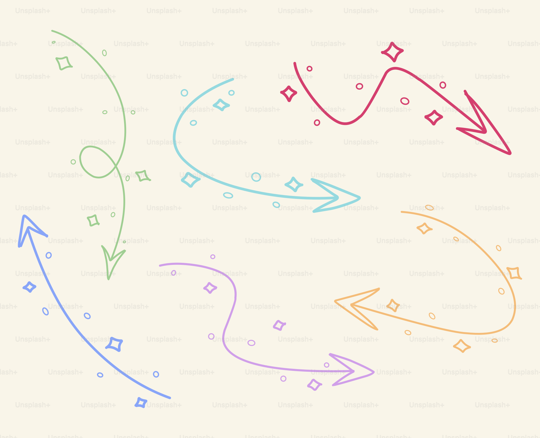 A drawing of a group of arrows pointing in different directions
