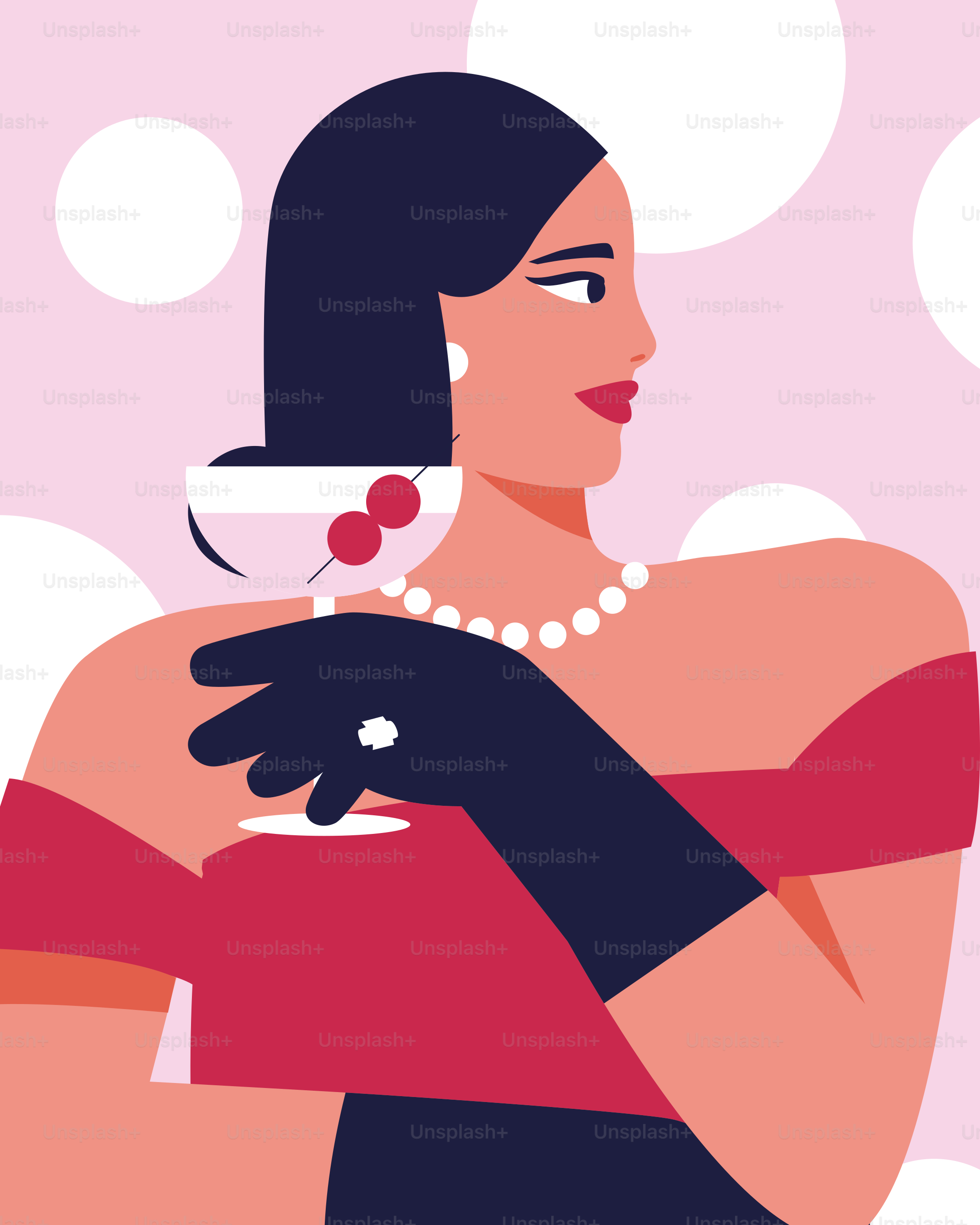 A woman in a red dress holding a glass of wine