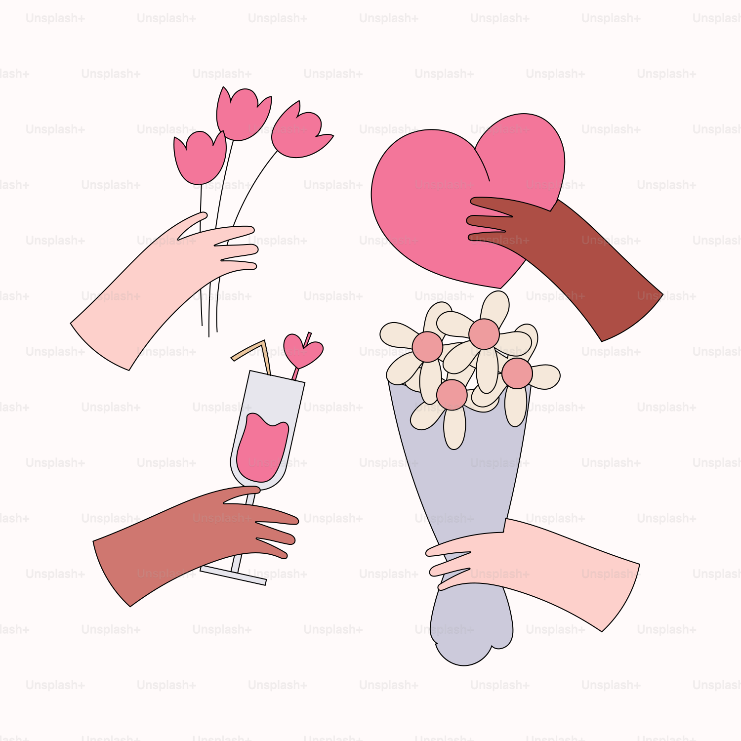 A couple of hands holding flowers and a vase