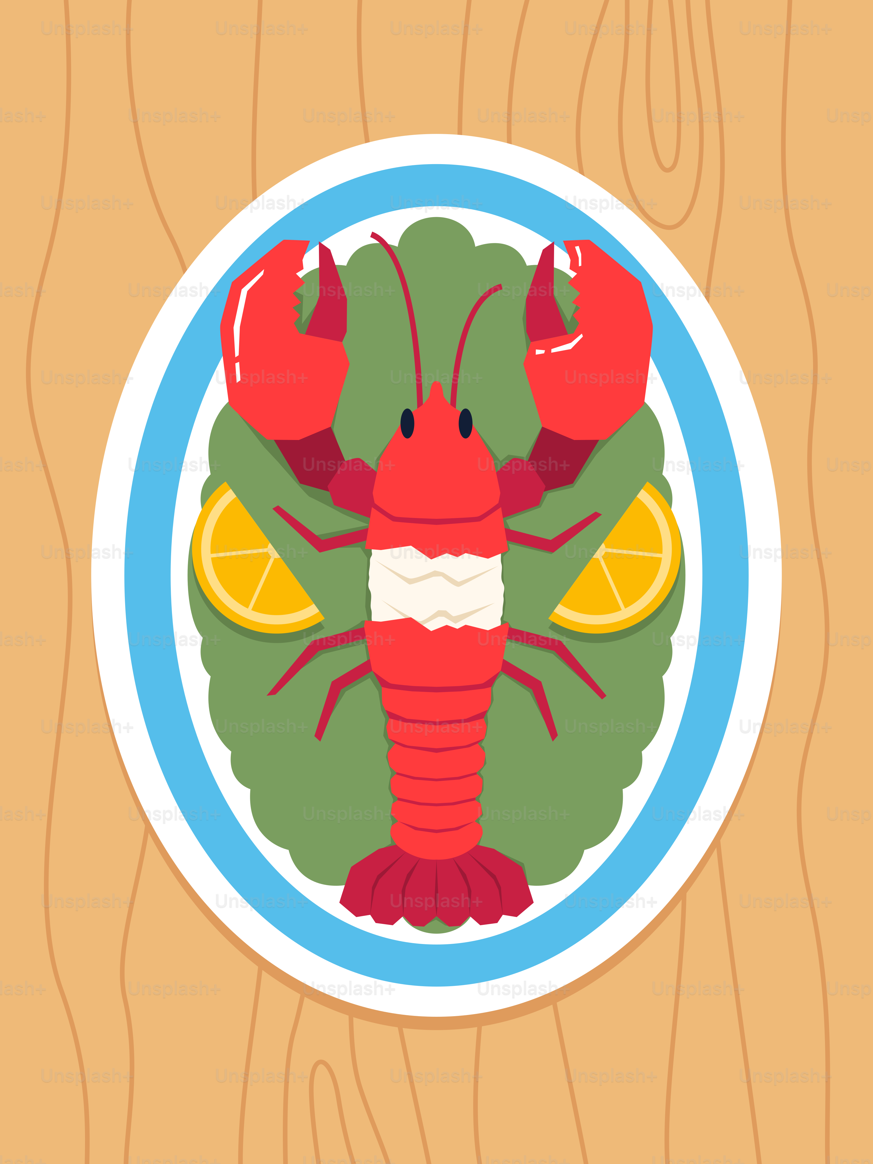A plate of food with a lobster on it