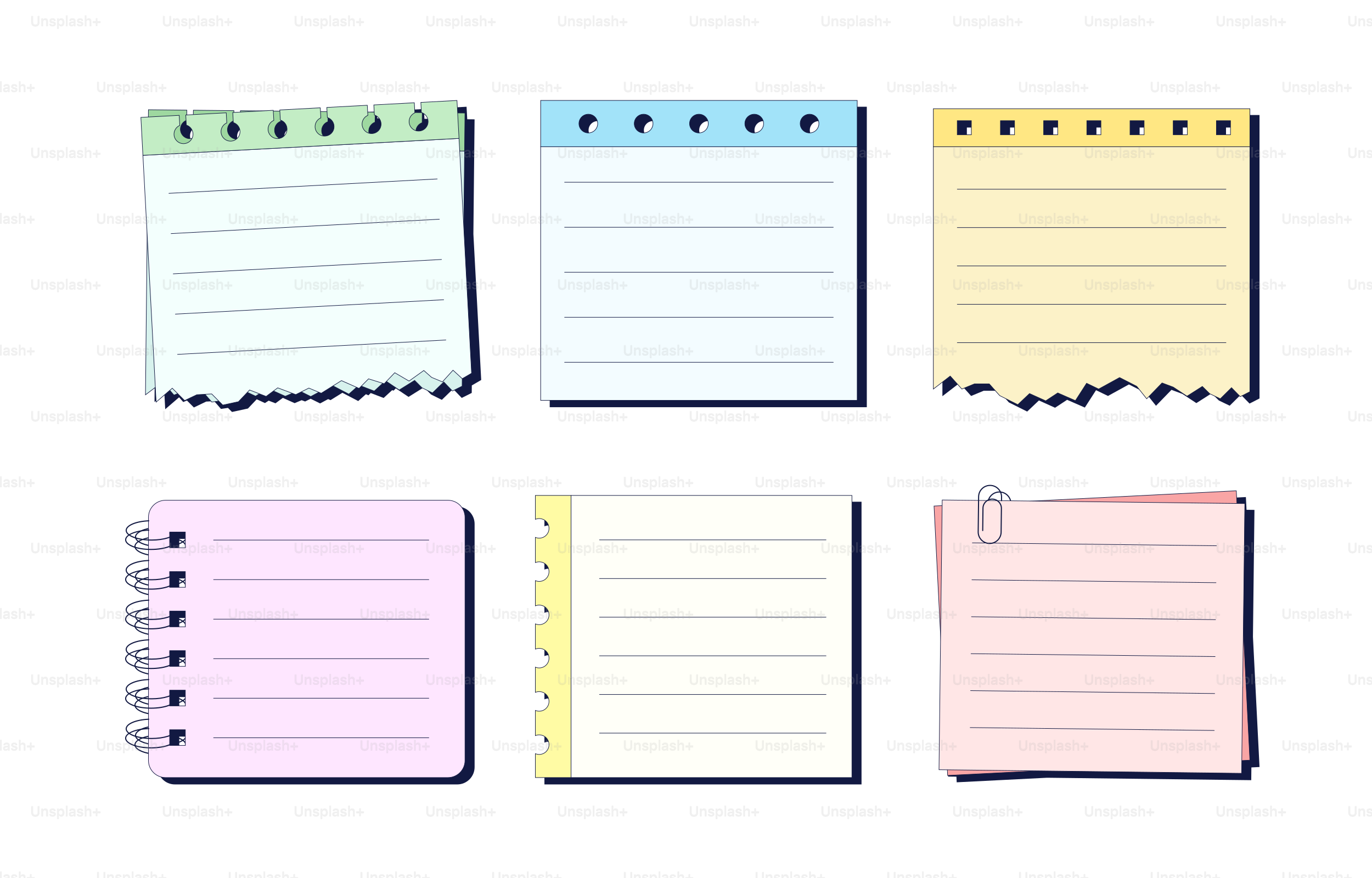 A set of four different colored notepads