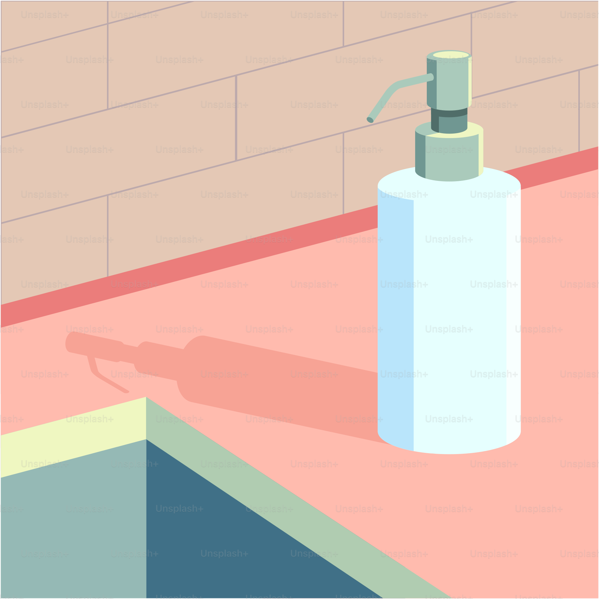 A white bottle sitting on top of a pink counter