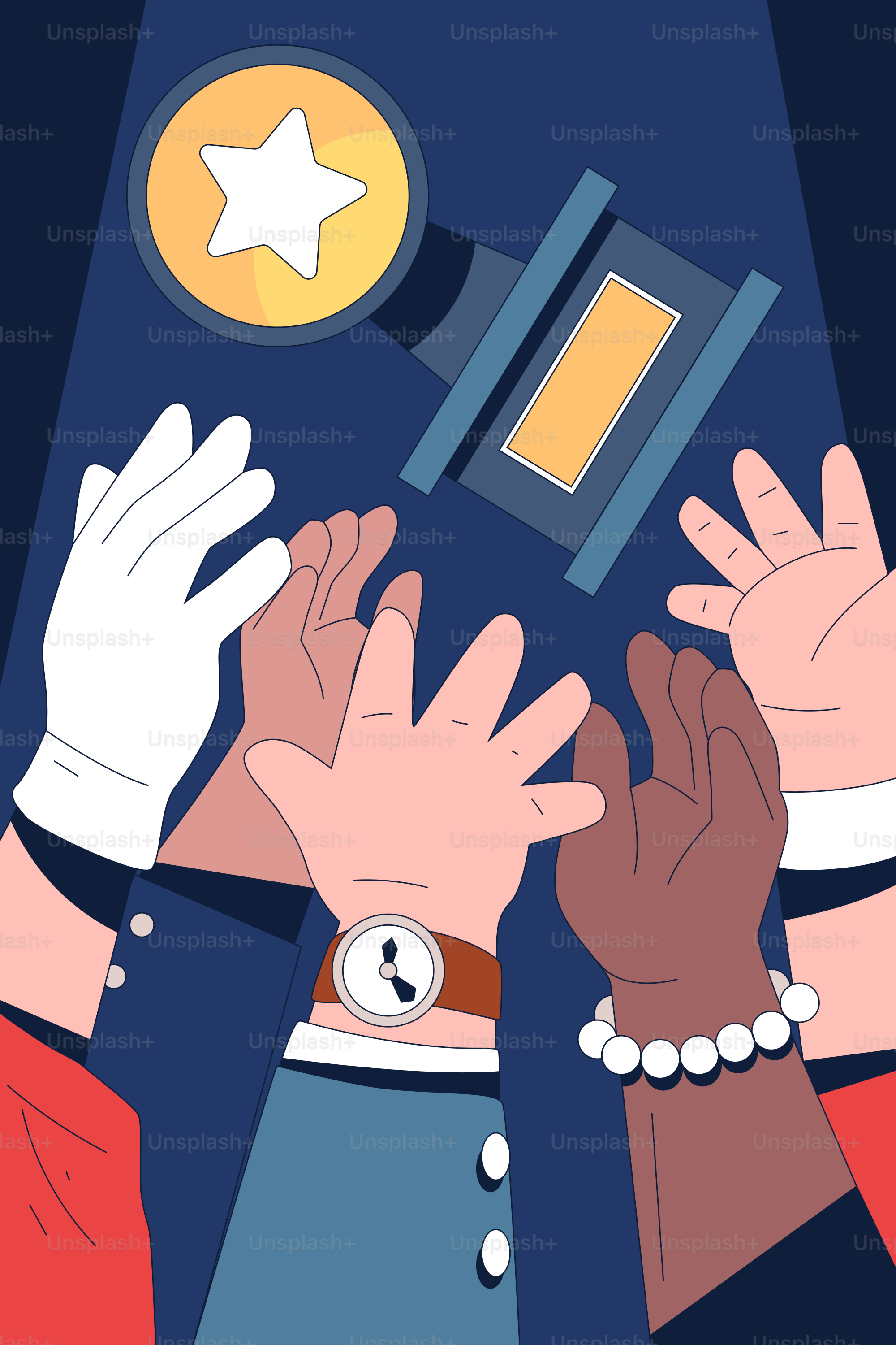 Two hands reaching up to reach a star