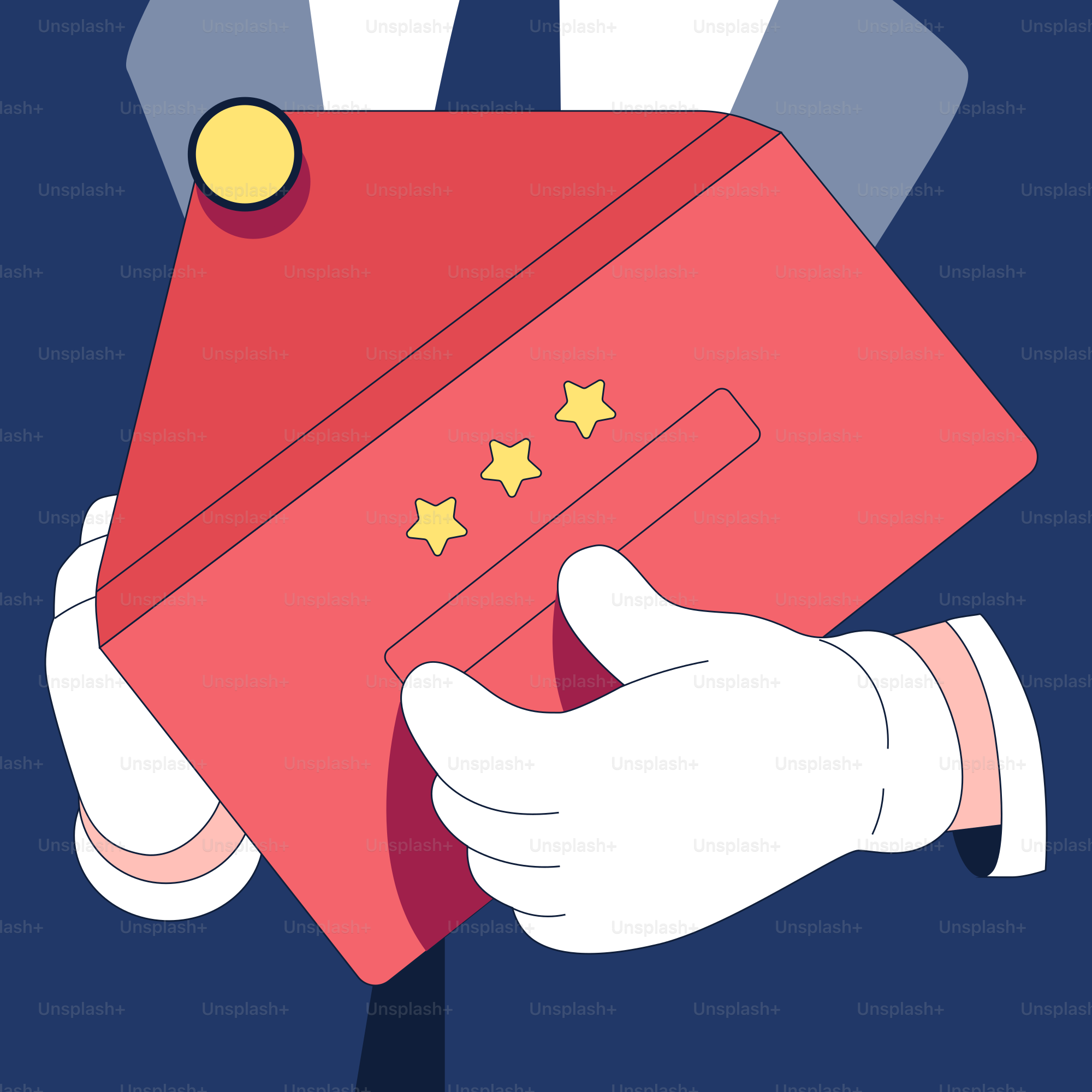 A person holding a red folder with stars on it