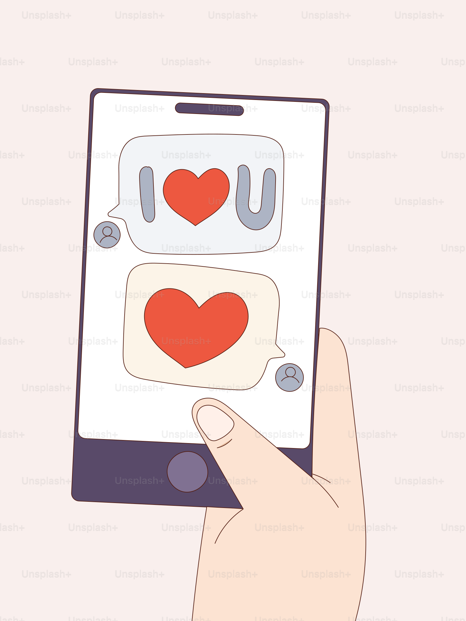 画面にハートが描かれたスマートフォンを持つ手