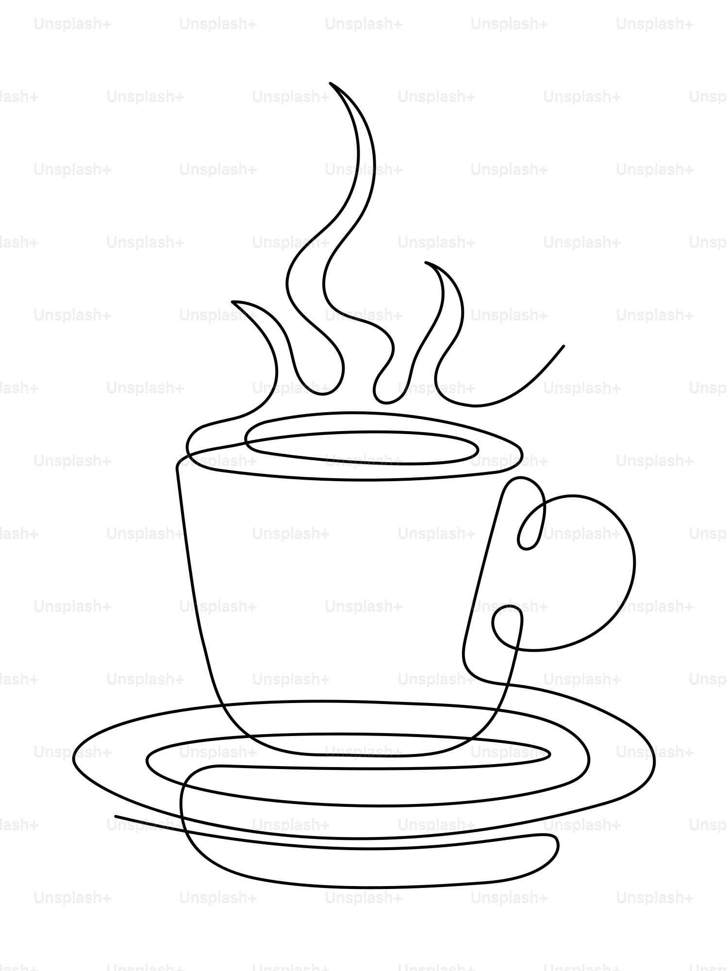 A line drawing of a coffee cup with a saucer