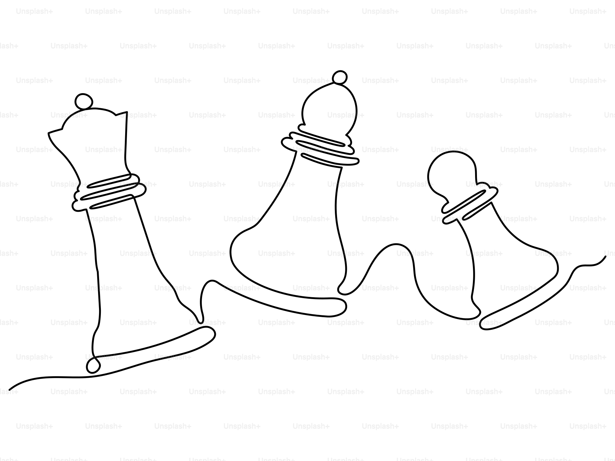 A line drawing of three chess pieces