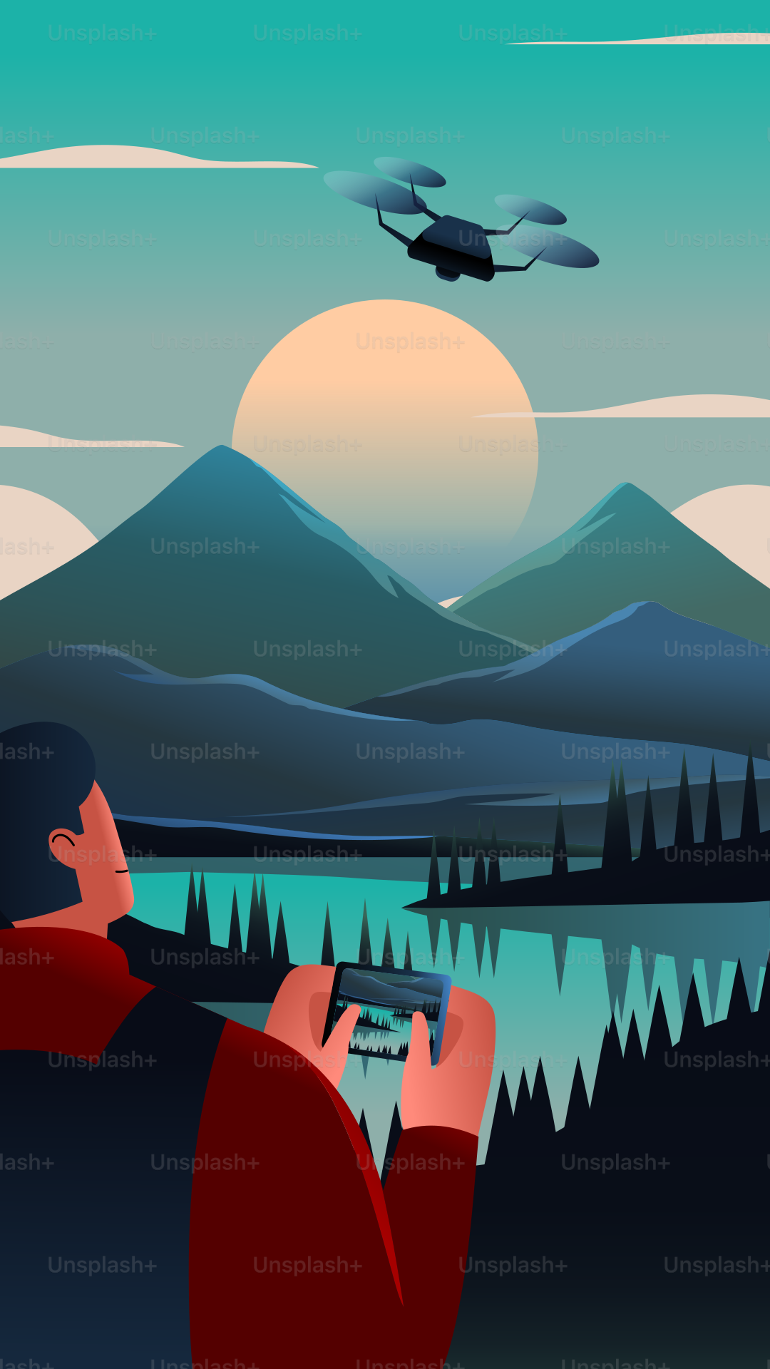 A man is taking a picture of a helicopter