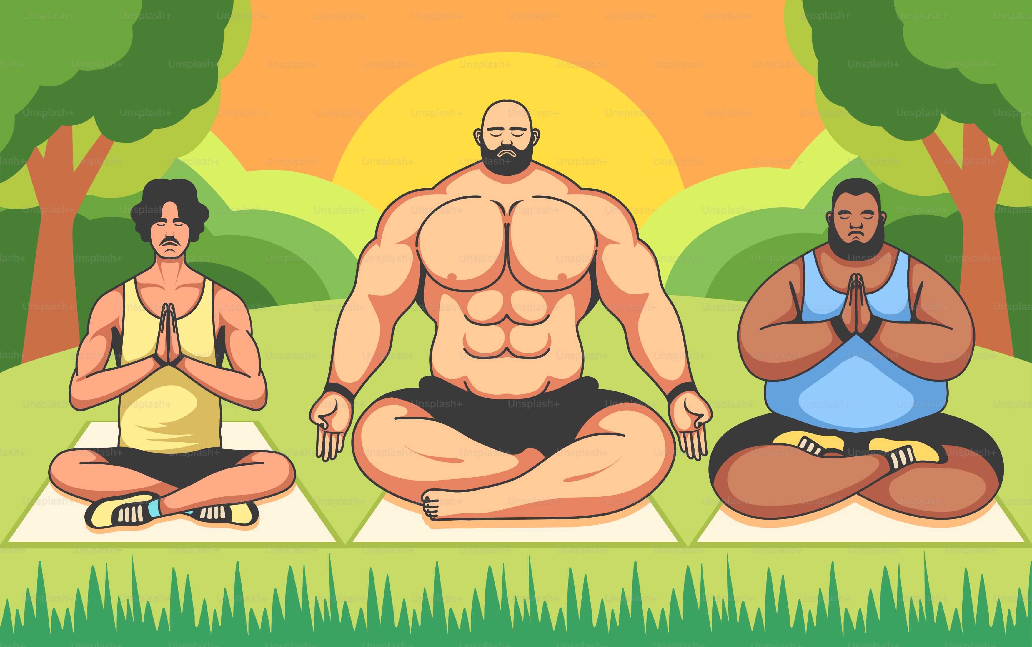 A group of people doing yoga in a park