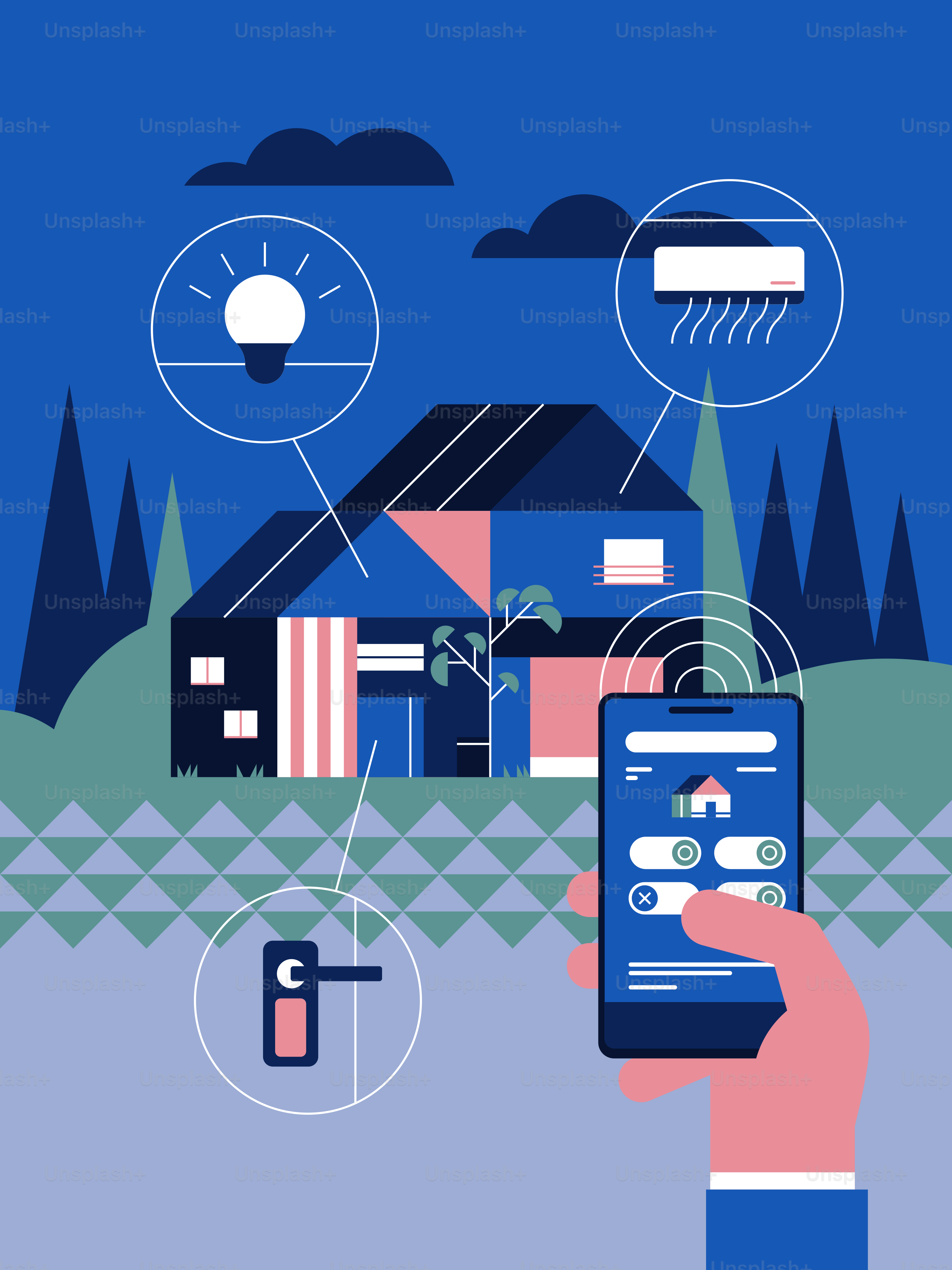 Eine Person, die ein Mobiltelefon vor einem Haus hält