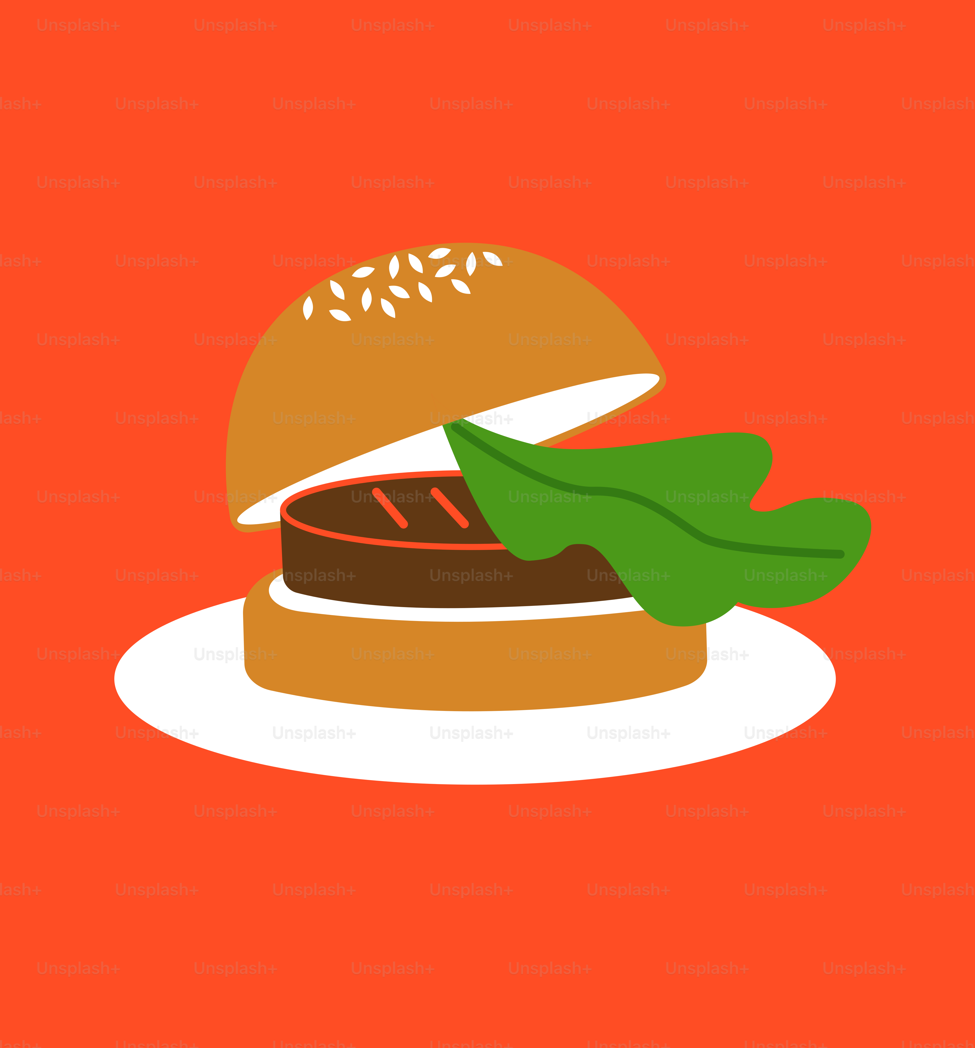 A hamburger with lettuce on a red background