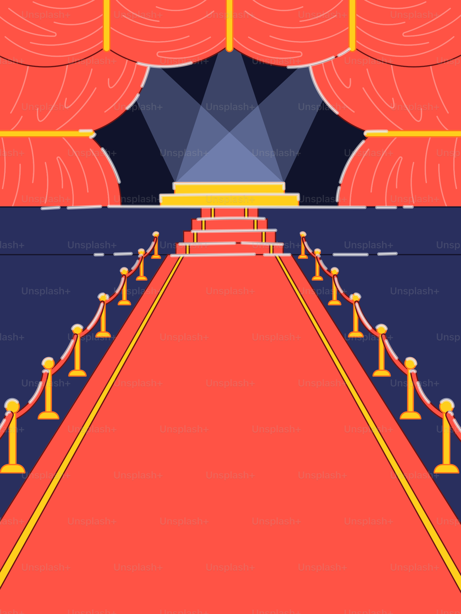 A red carpet and a stage with a red carpet