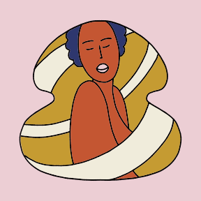 A drawing of a woman with headphones on