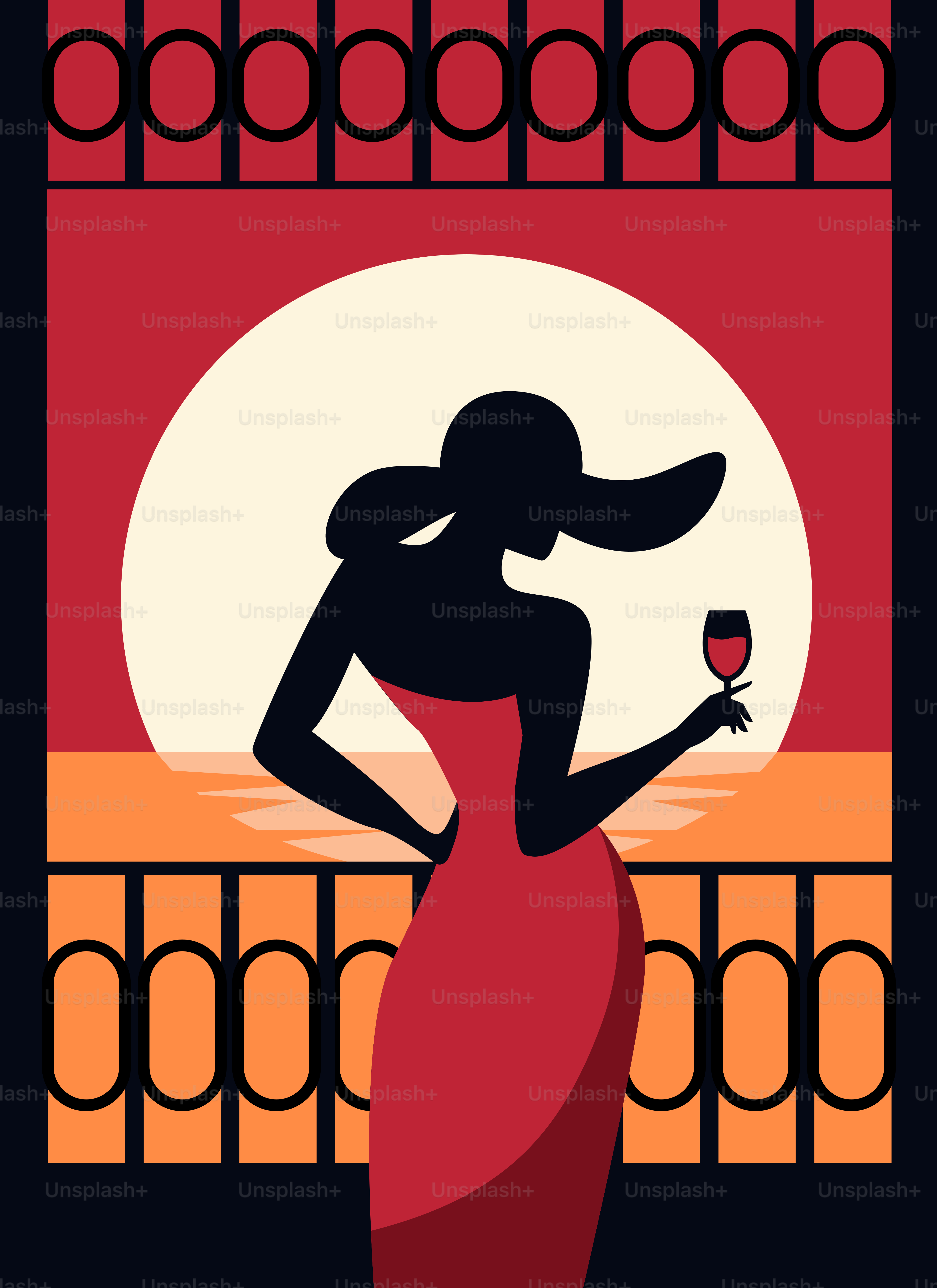 A woman in a red dress holding a glass of wine