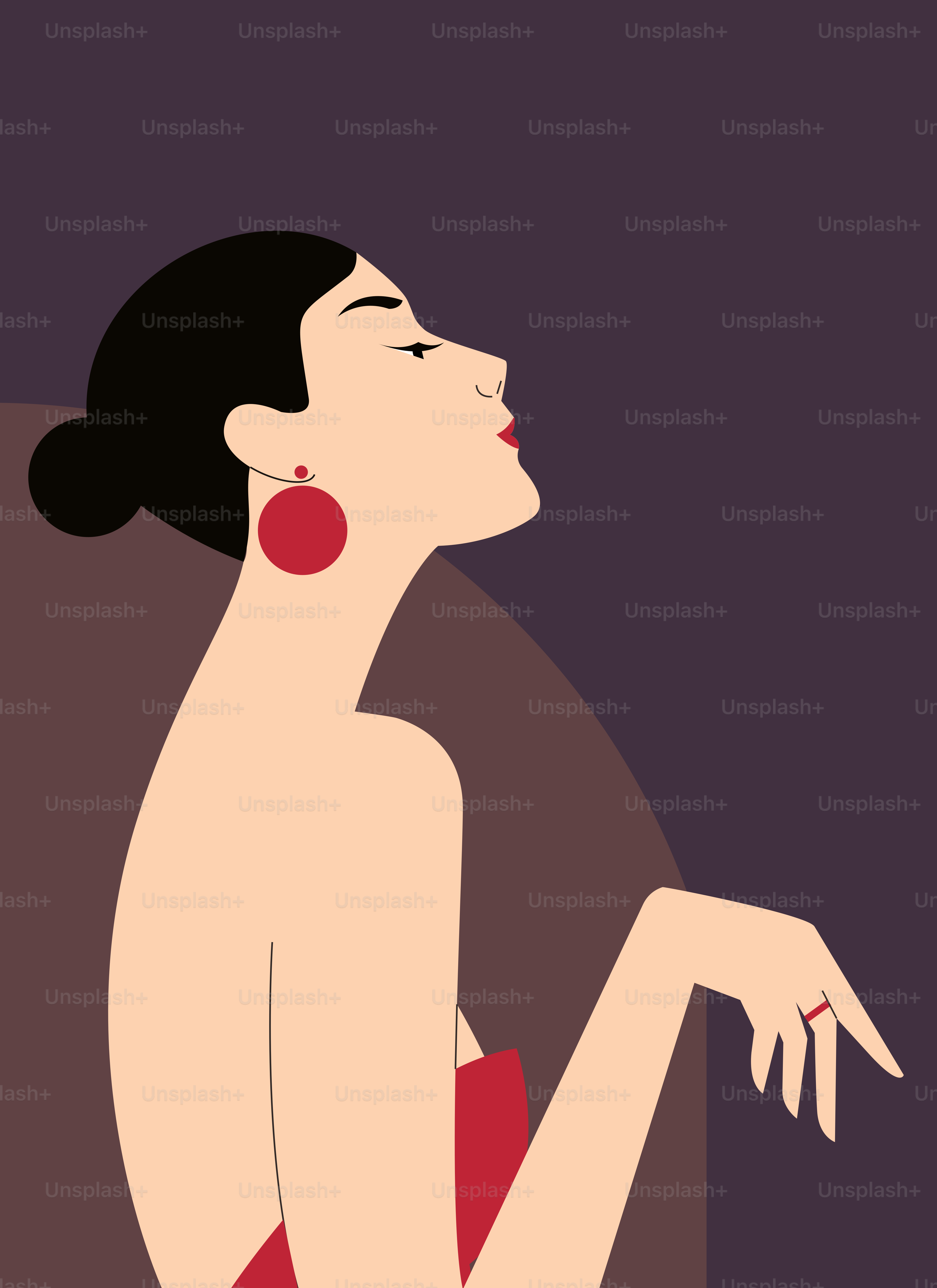 A woman in a red dress sitting on a chair