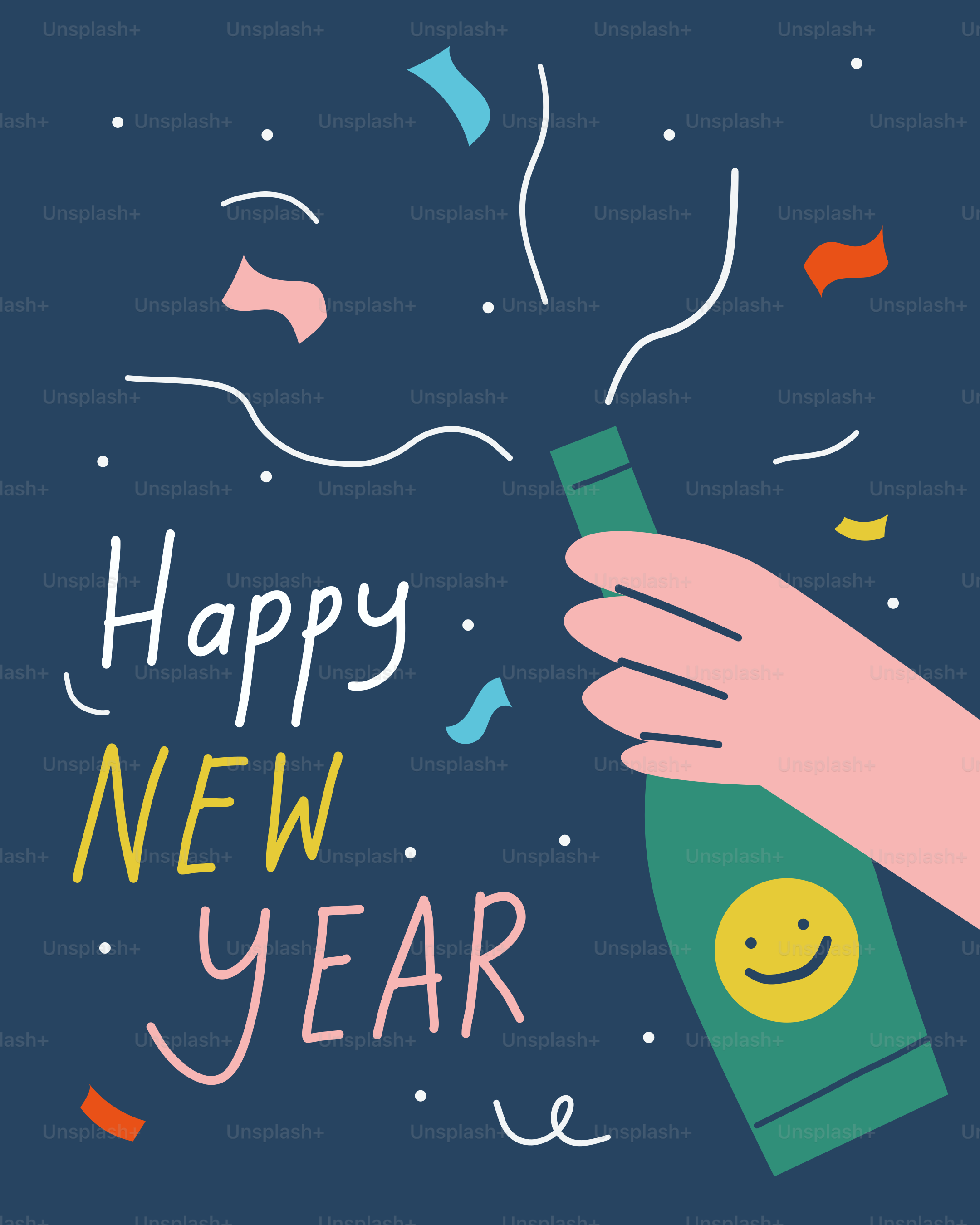 Una mano sosteniendo una botella con un mensaje de feliz año nuevo