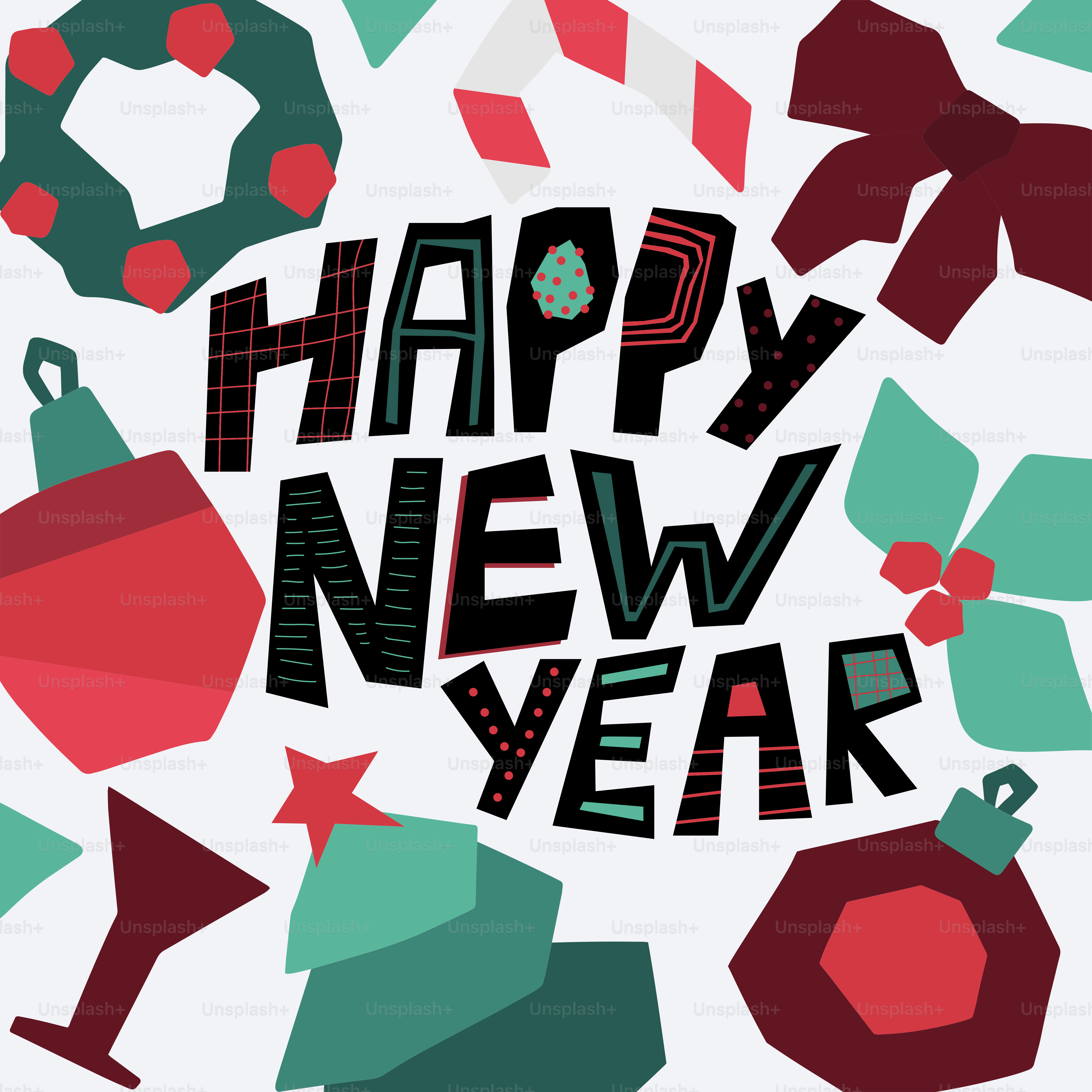 A happy new year card with christmas decorations