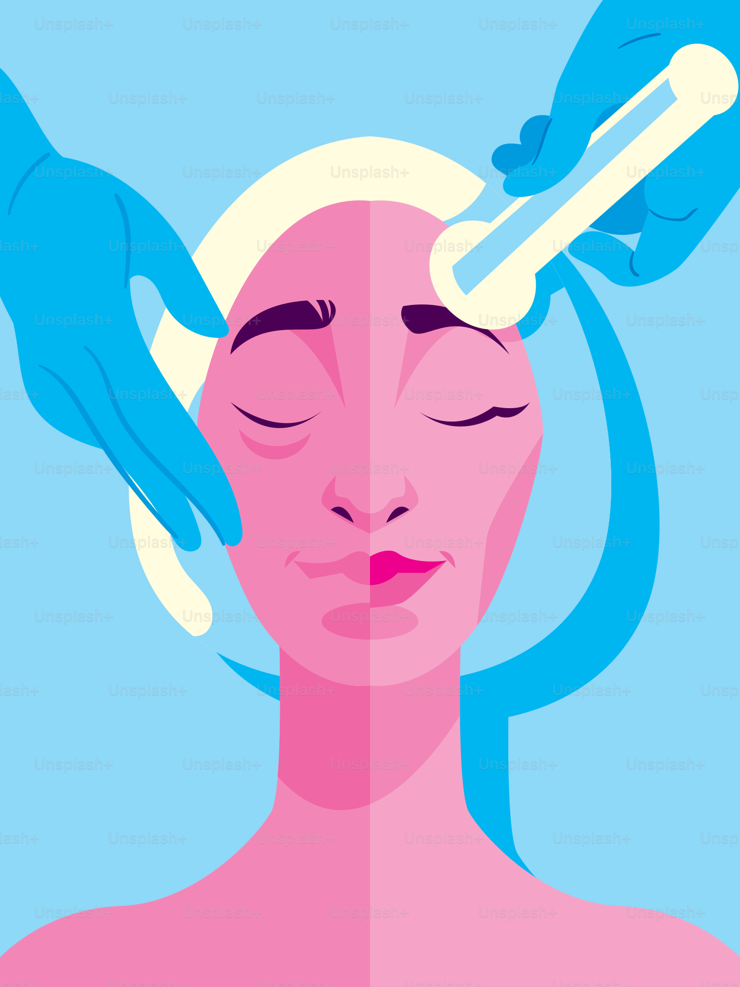 A woman getting her hair brushed by a hair dryer