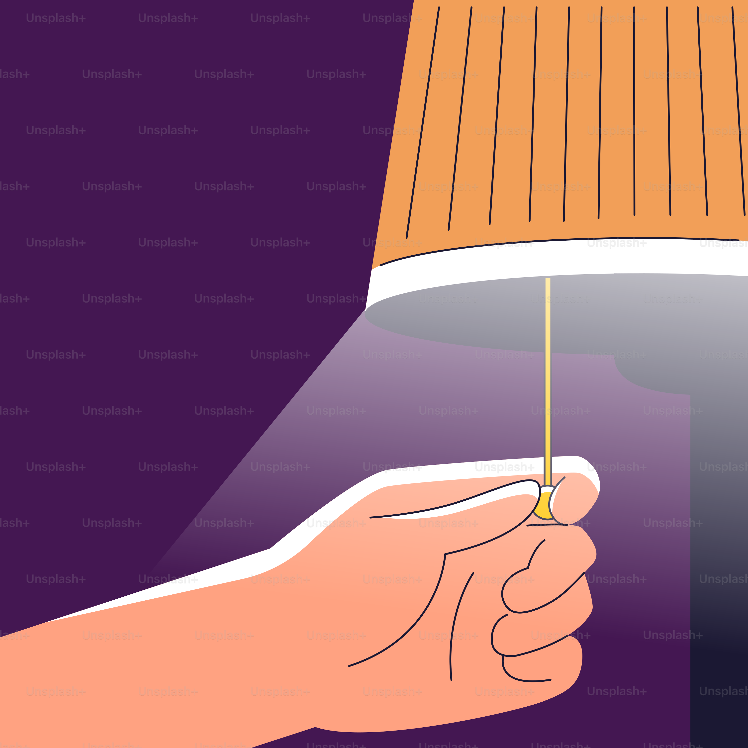 A hand holding a lamp with a light on it