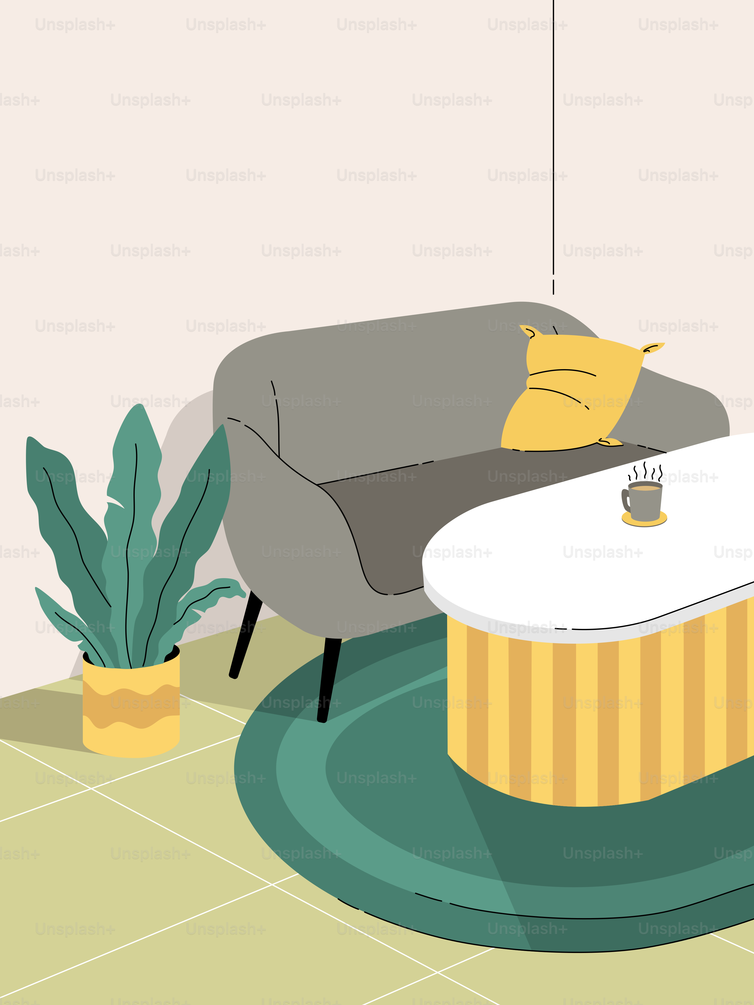 Uma sala de estar com sofá, poltrona e vaso de planta