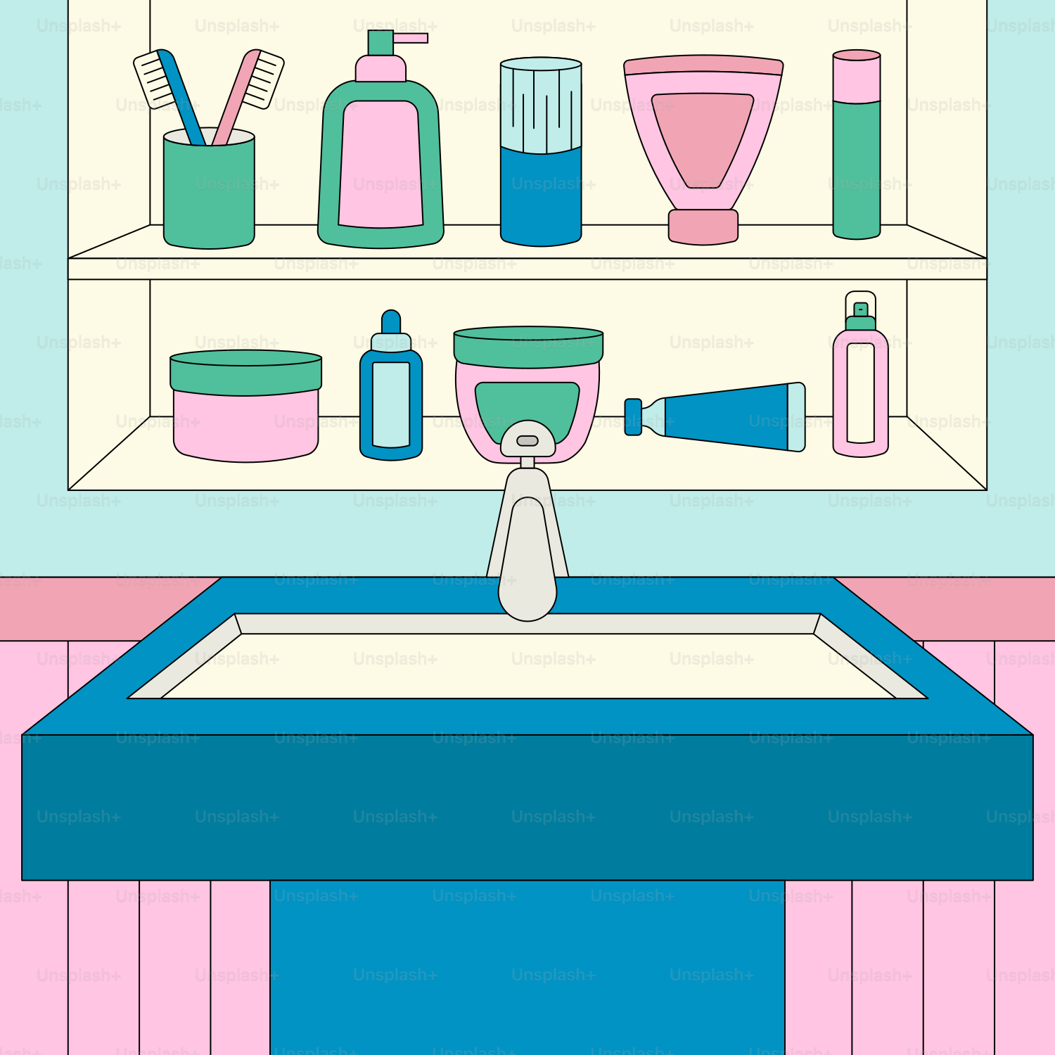 Um banheiro com pia e espelho