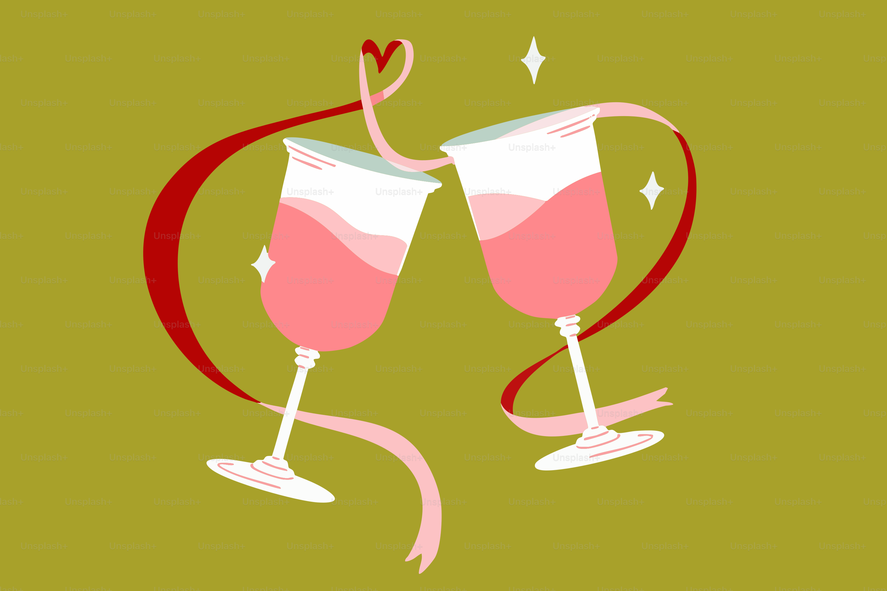 Un par de copas de vino con un lazo rosa