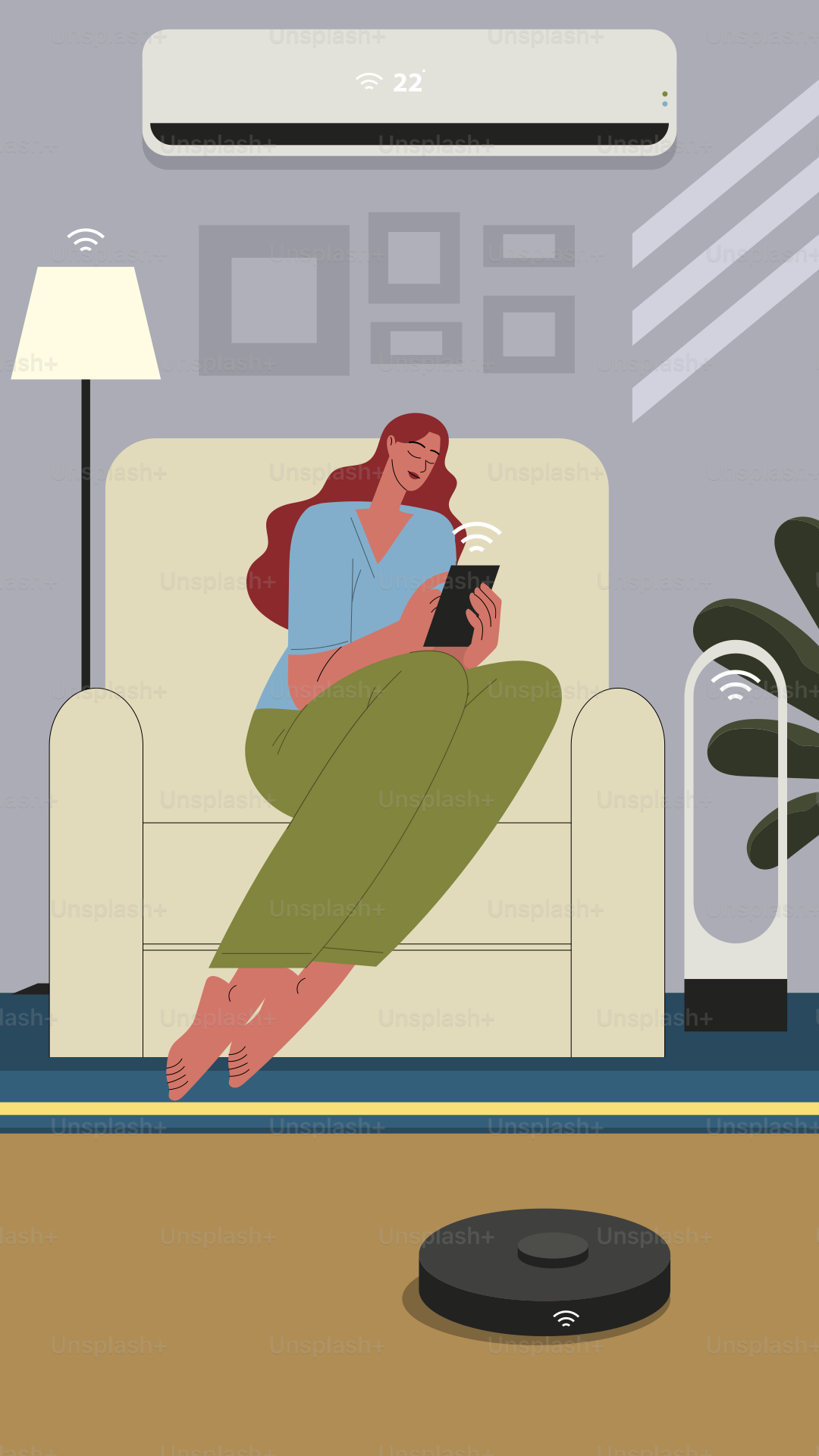 A woman sitting on a couch in a living room