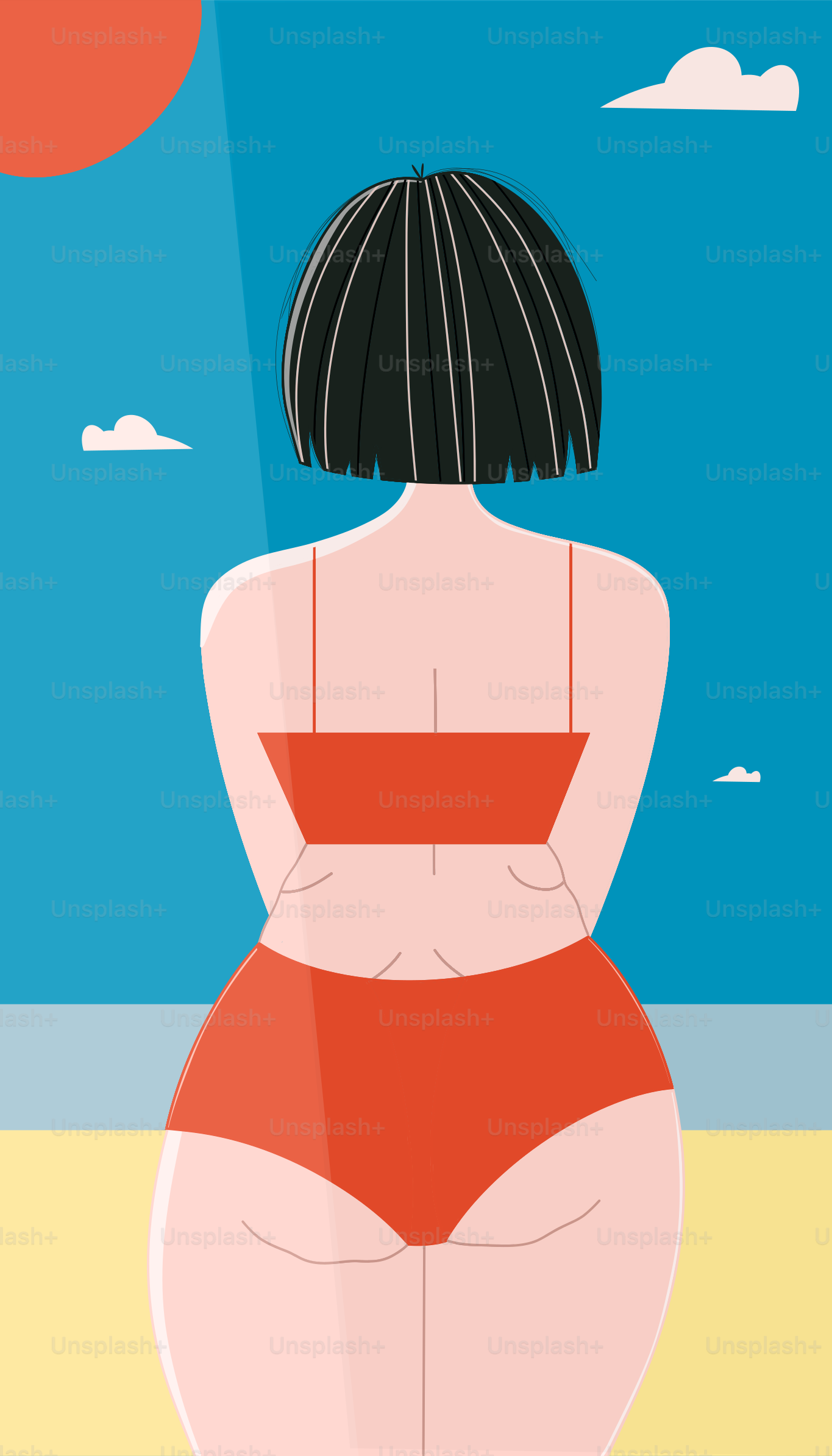 A woman in a bikini standing on the beach