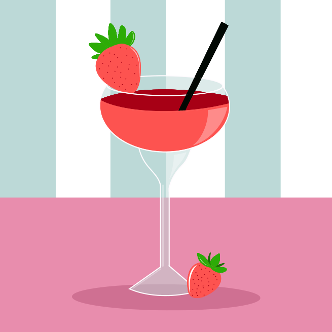 A drink with strawberries on a table