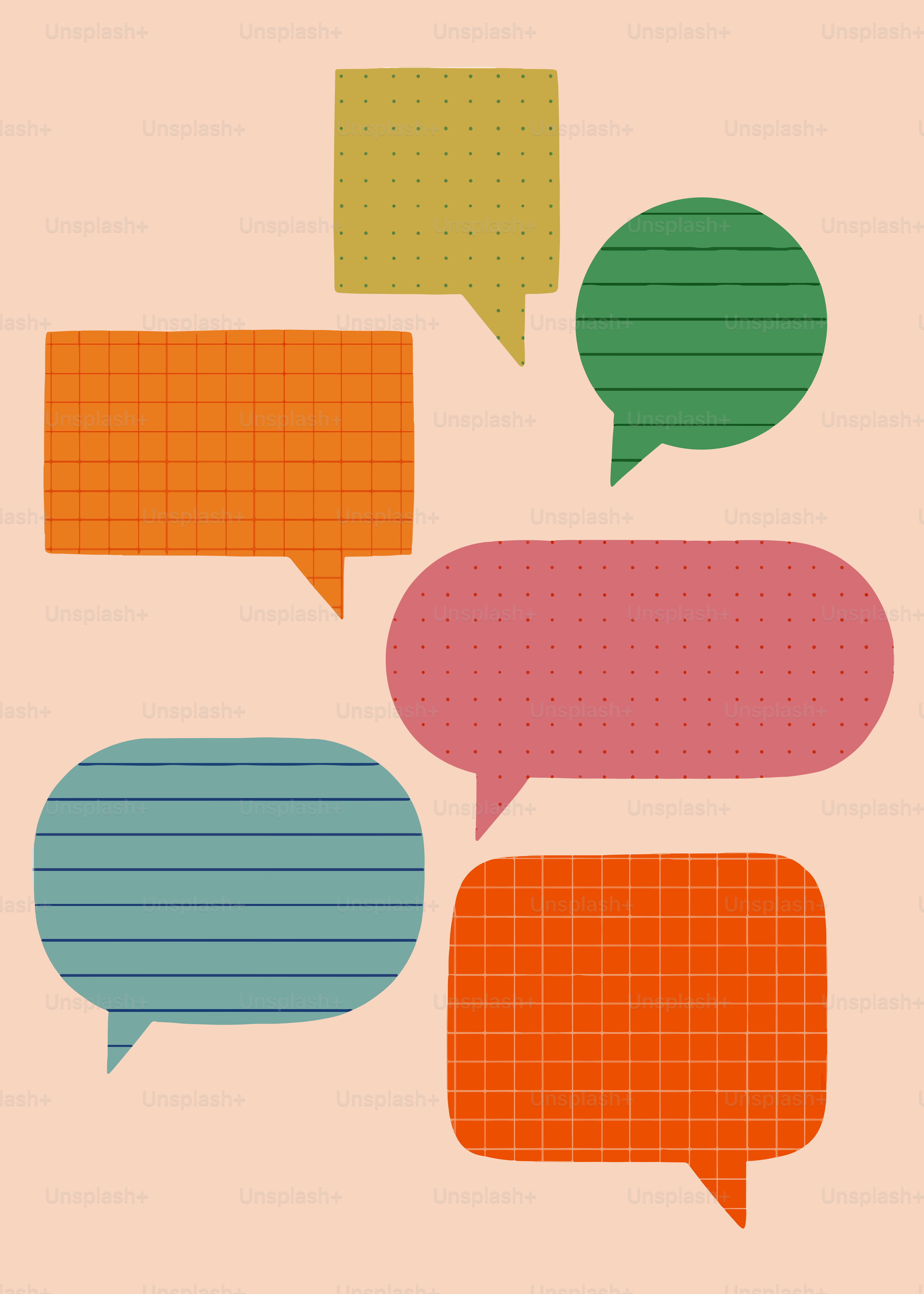 A group of speech bubbles on a pink background
